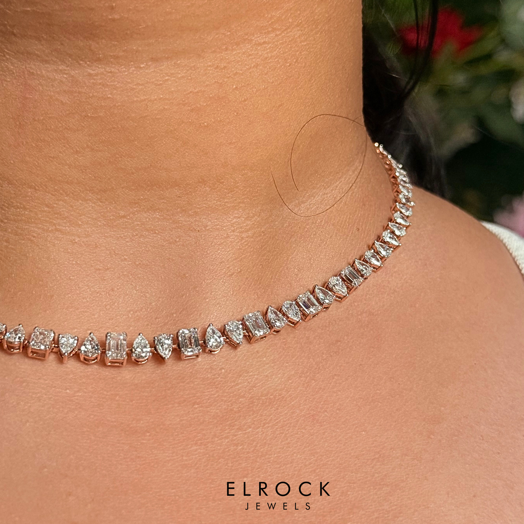 14K Gold Multi Shape Diamond Tennis Necklace