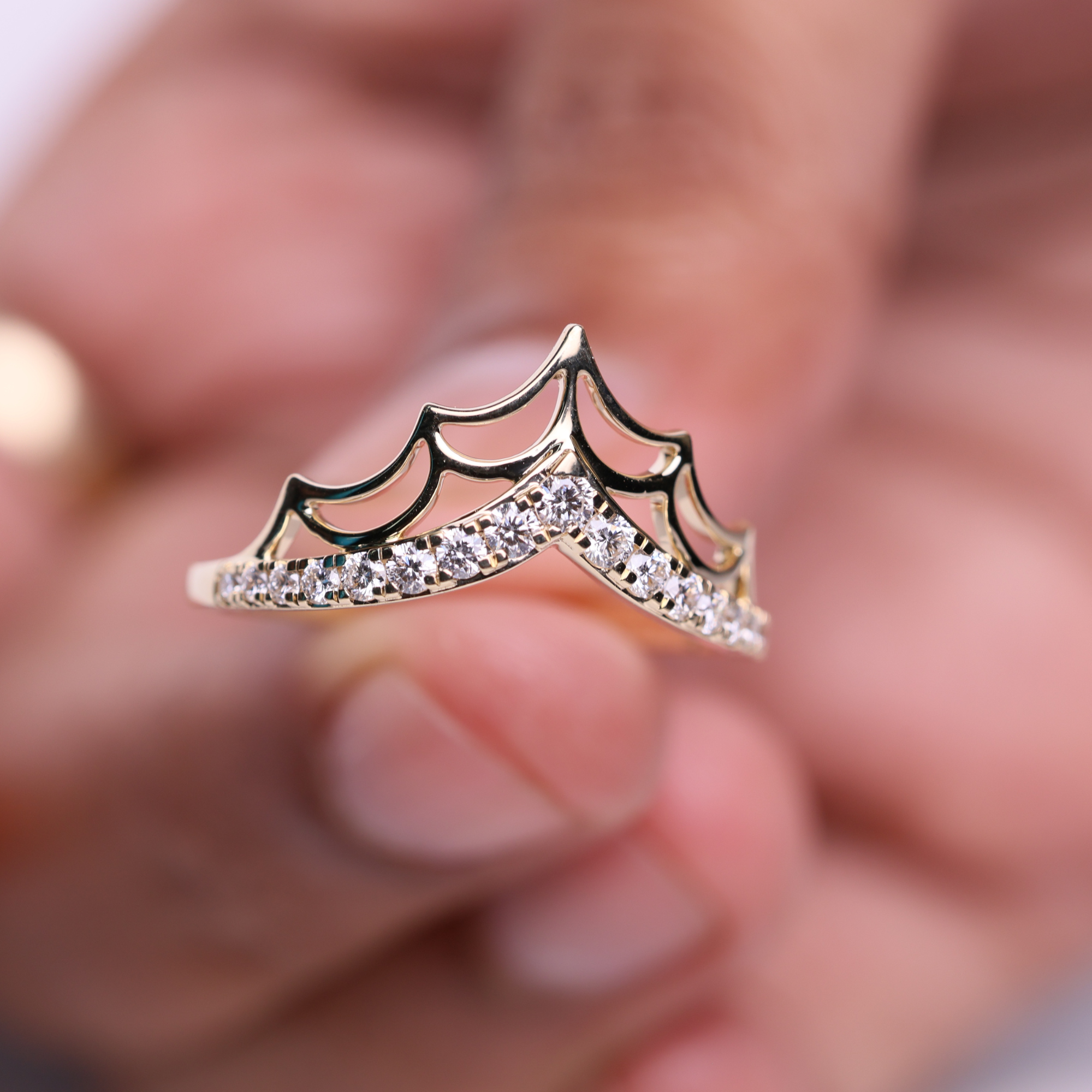 14K Gold Spider Web Stackable Ring with Lab Grown Diamond