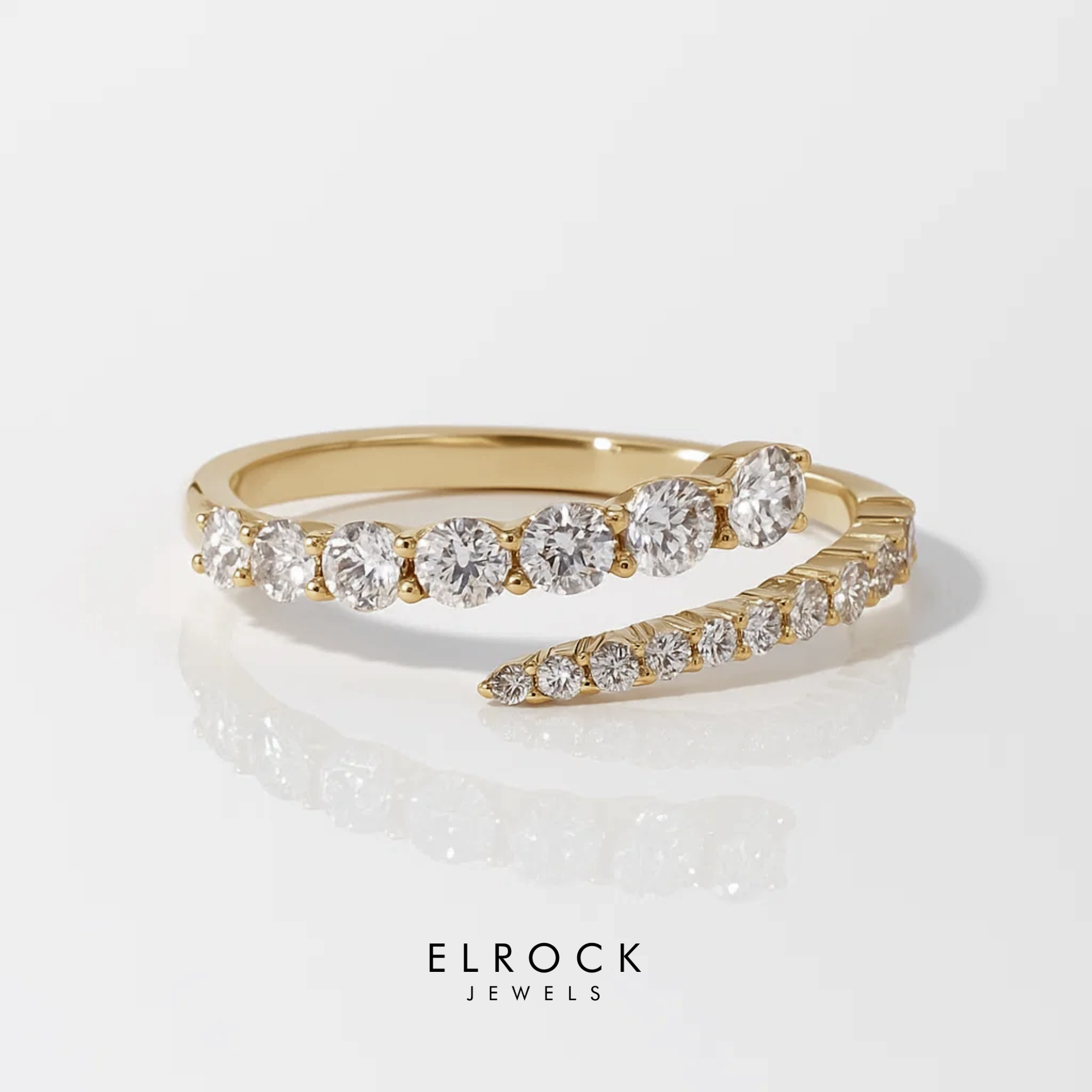 Round Diamond Wrap Ring, Open Lab Diamond Band, Yellow Gold Spiral Wrap Ring, Unique Trendy Jewelry