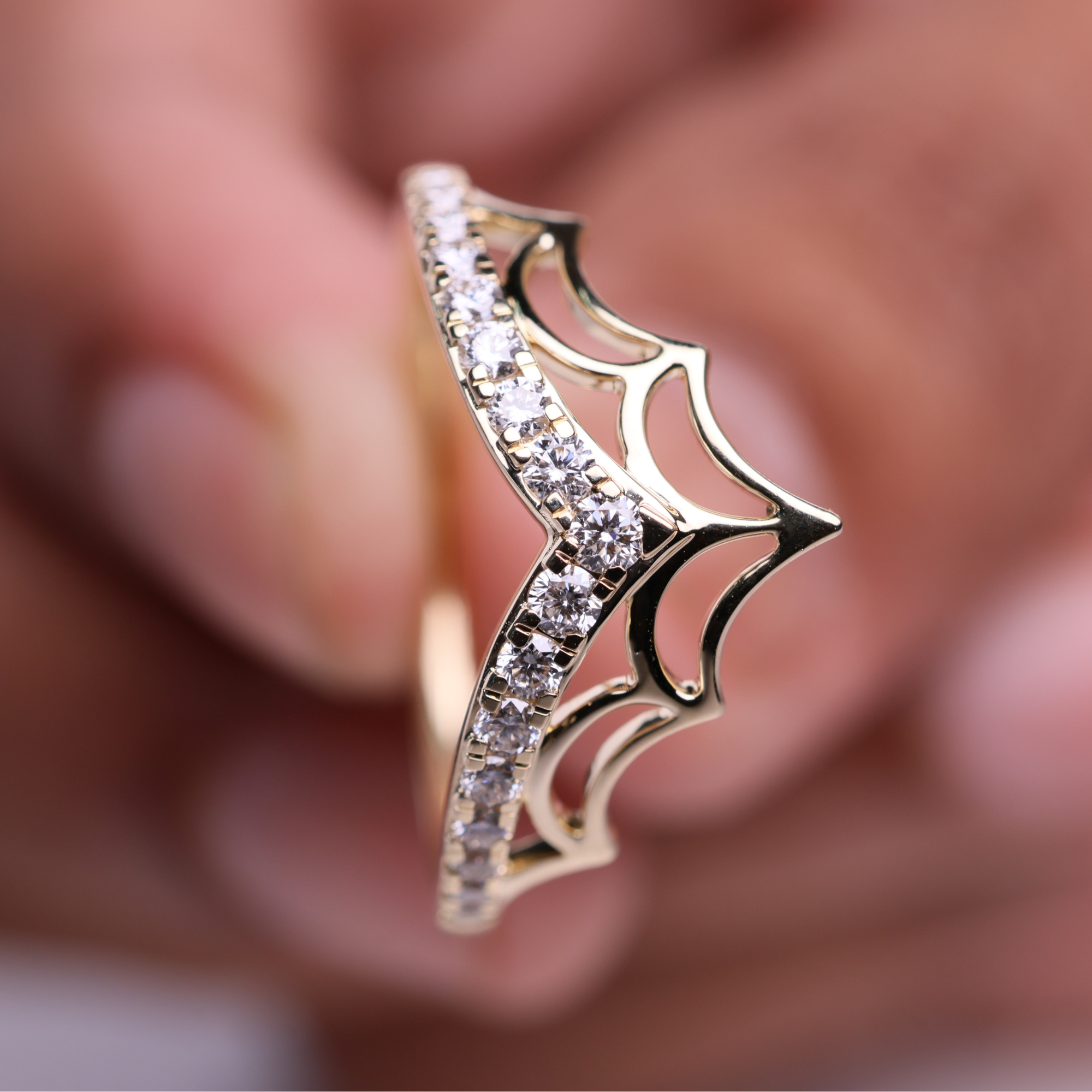 14K Gold Spider Web Stackable Ring with Lab Grown Diamond