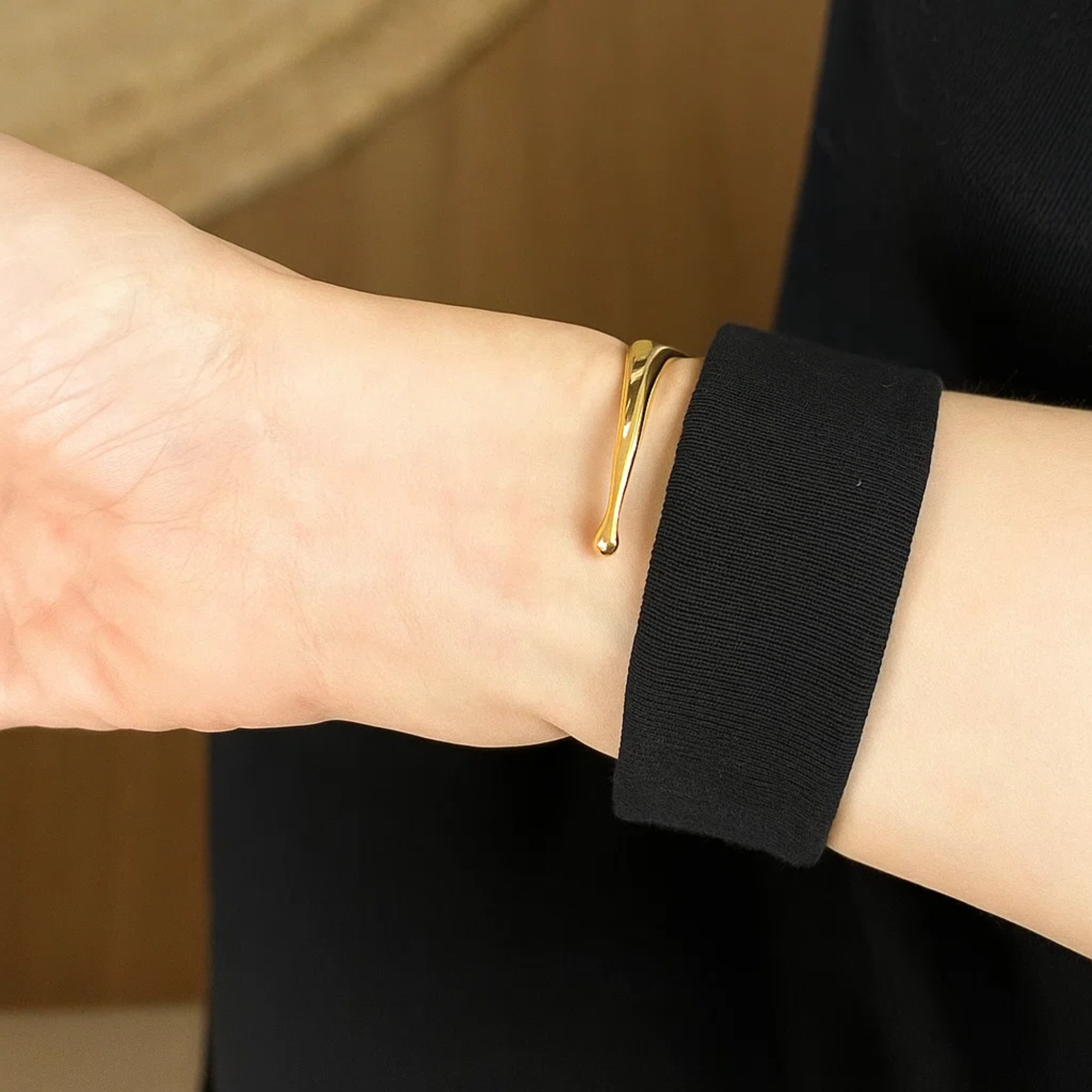 14K Gold Minimalist Bracelet, Pear Shape Solitaire Bangle