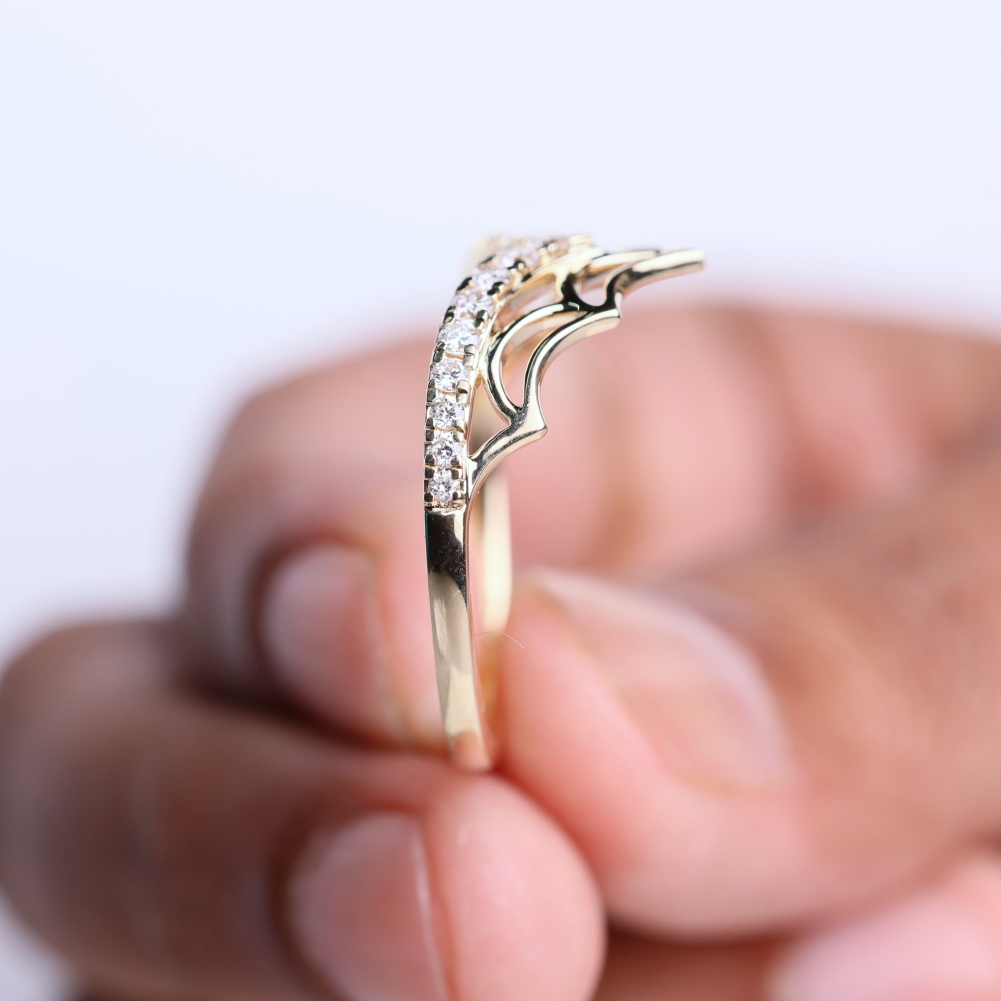 14K Gold Spider Web Stackable Ring with Lab Grown Diamond
