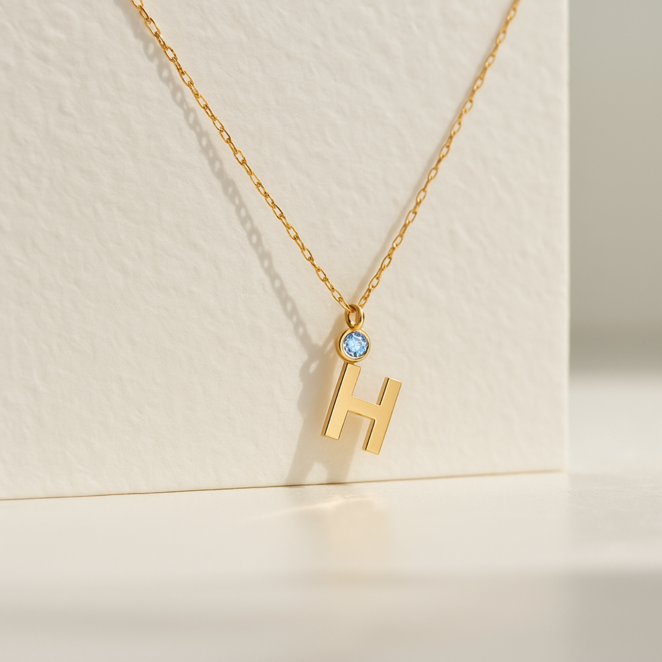 14K Solid Gold Initial Necklace with Birthstone, Custom Initial Necklace