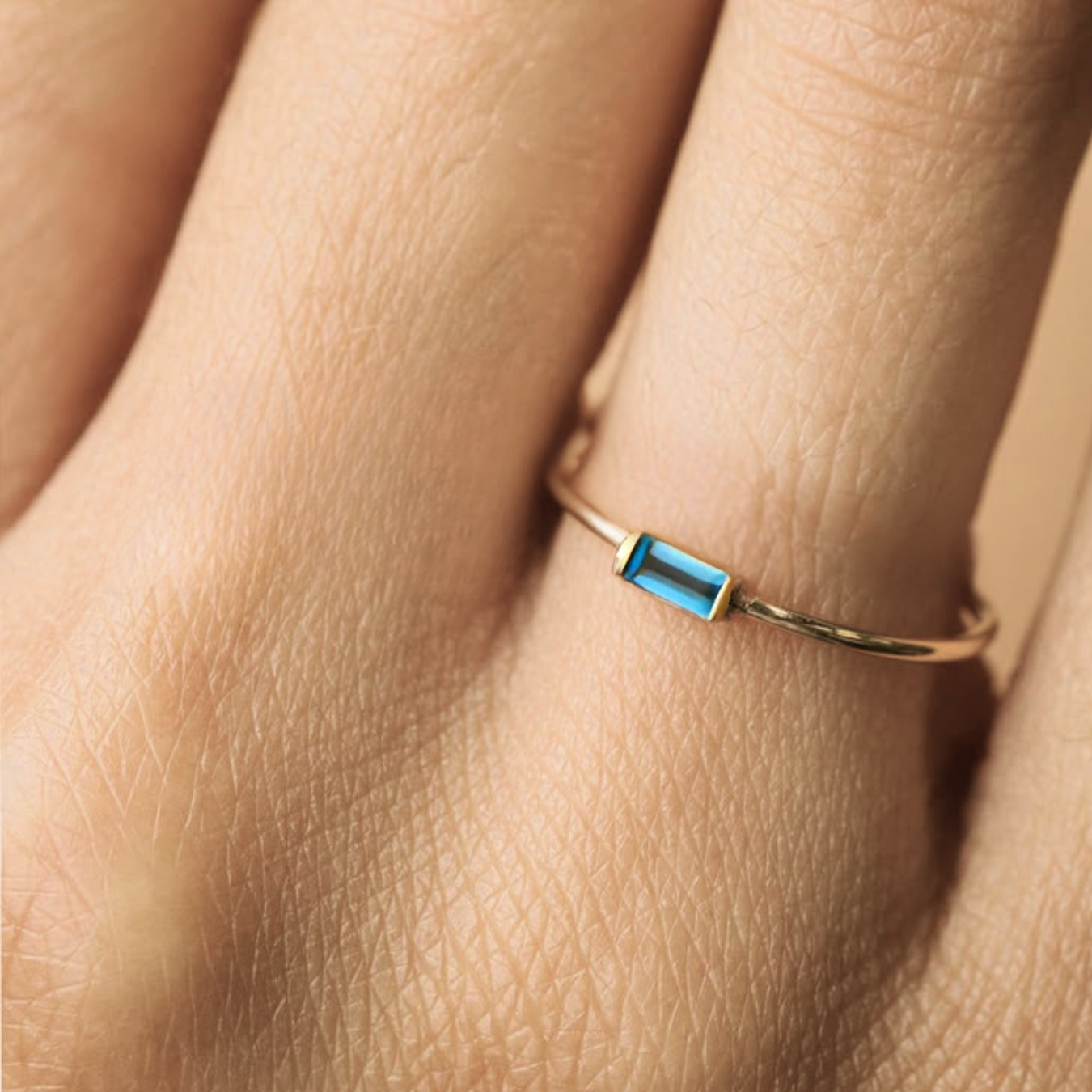 14K solid gold London Blue Topaz ring Unique Yellow Gold Engagement Ring.