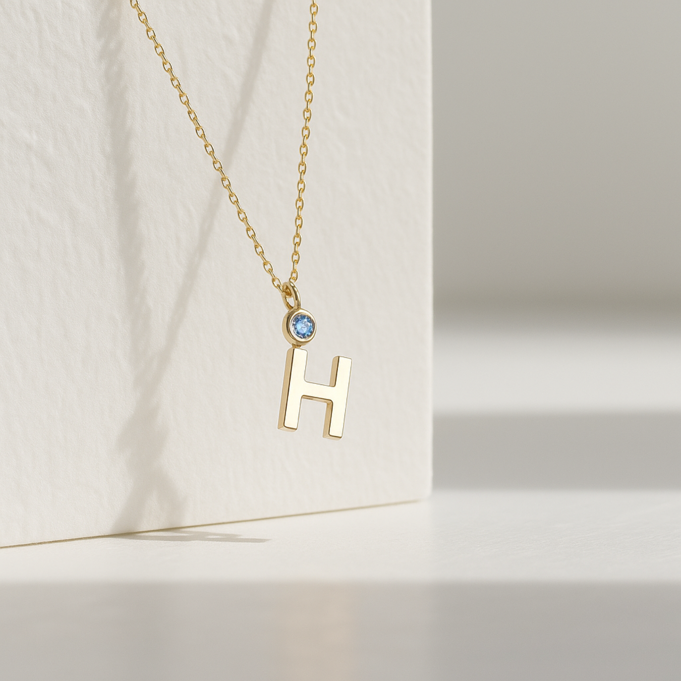 14K Solid Gold Initial Necklace with Birthstone, Custom Initial Necklace