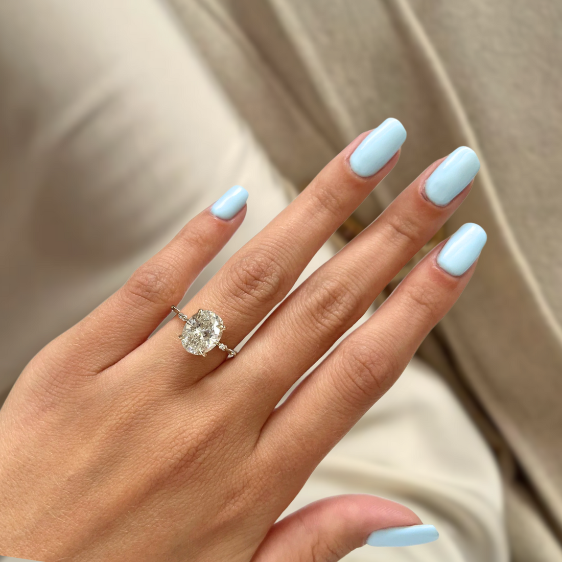14K Oval Engagement Ring 3.10ctw Lab Grown Diamond 14k Gold Minimalist Four Prong Setting