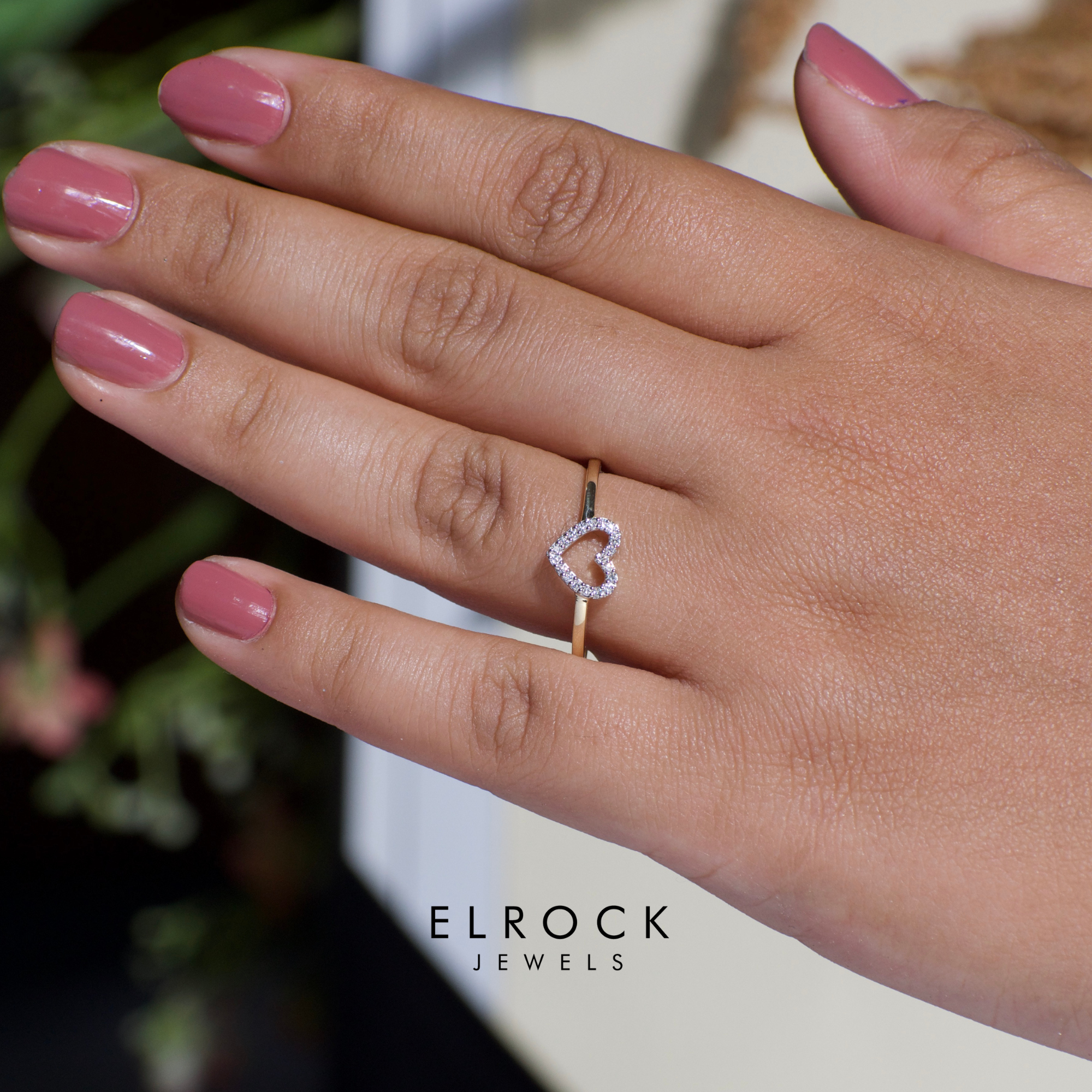 14K Tiny Diamond Love, Pave Lab Diamond Open Heart Ring