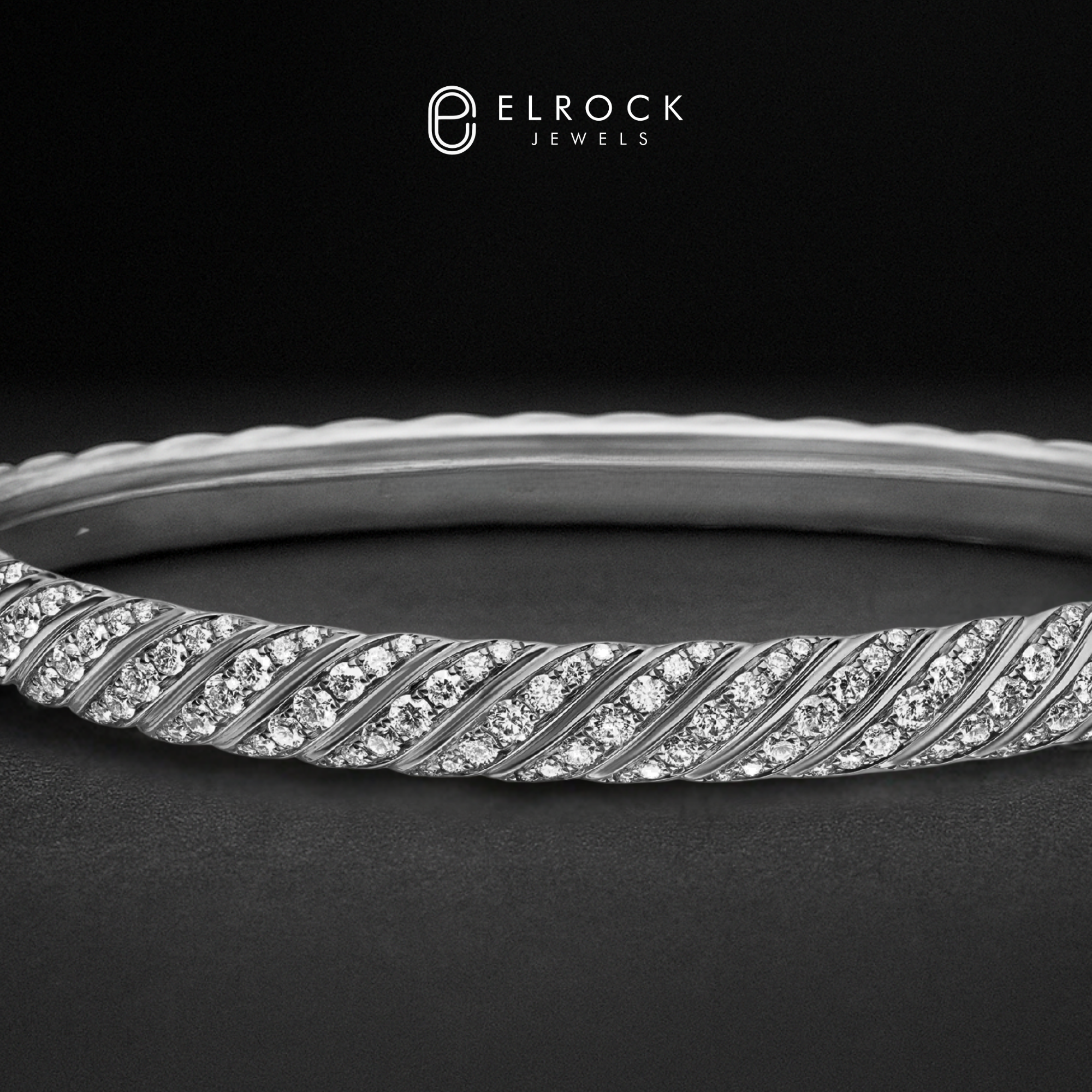 14K Gold Dainty Cable Bangle, Lab Grown Diamond Twisted Bangle