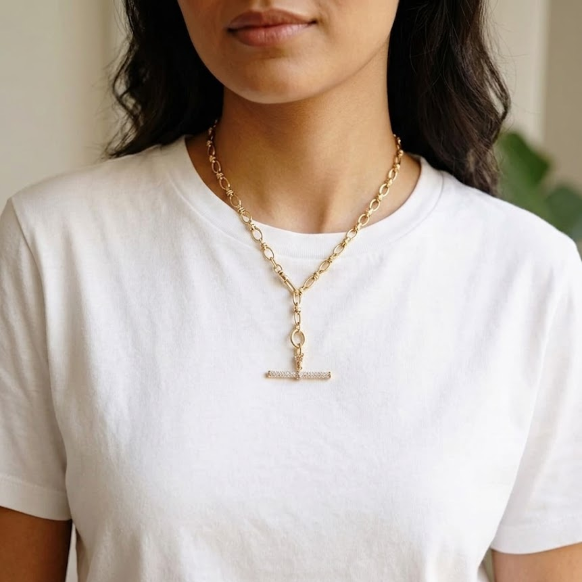Diamond T Bar Anchor Pendant 14K Gold Victorian Inspired Diamond Pendant