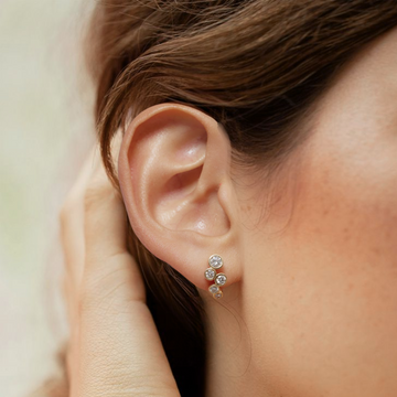 14K Gold and Diamond Cluster Earrings / Diamond Huggies / Solid Gold and Lab grown Diamond,Birthday Gift