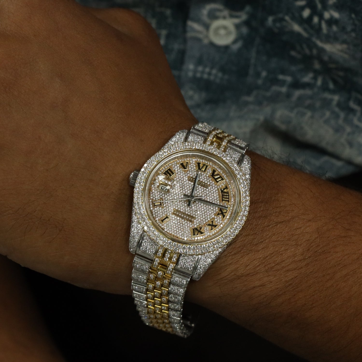 Moissanite Full Yellow & White DateJust Iced Out Watch Gift For Men