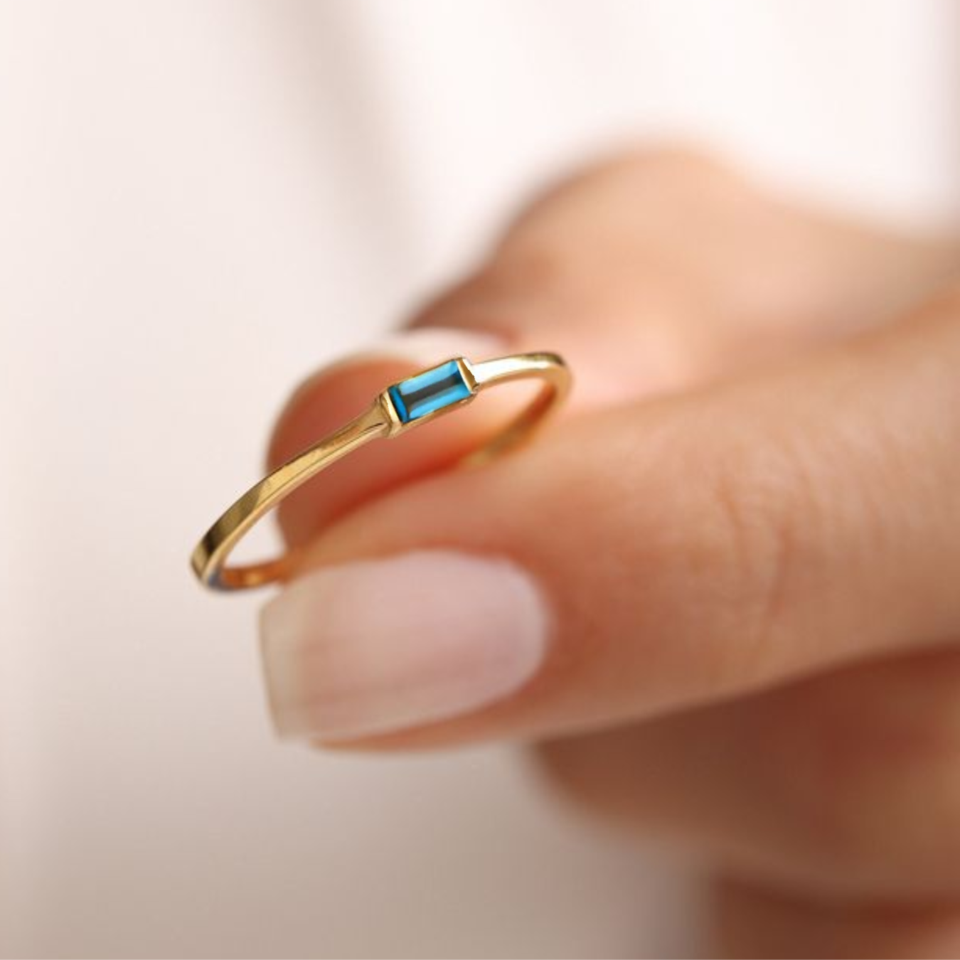 14K solid gold London Blue Topaz ring Unique Yellow Gold Engagement Ring.