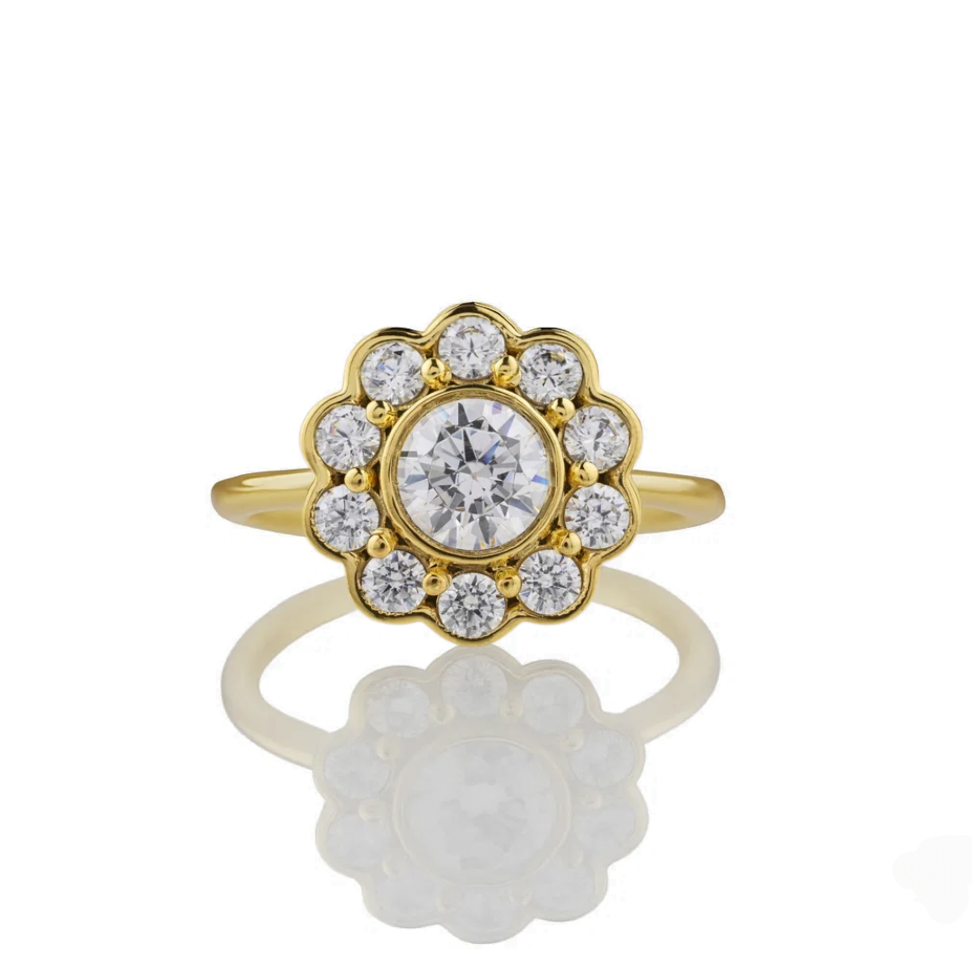 14k Gold Floral Diamond Ring, Floral Cluster Diamond Ring