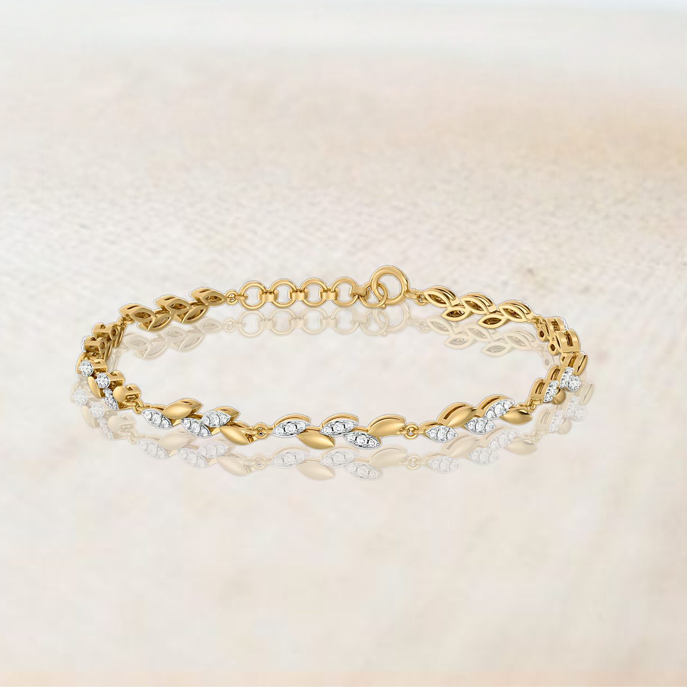 14k Leaf Tennis Bracelet in Yellow Gold & Rose Gold - Bridal Lab Grown Diamond Bracelet