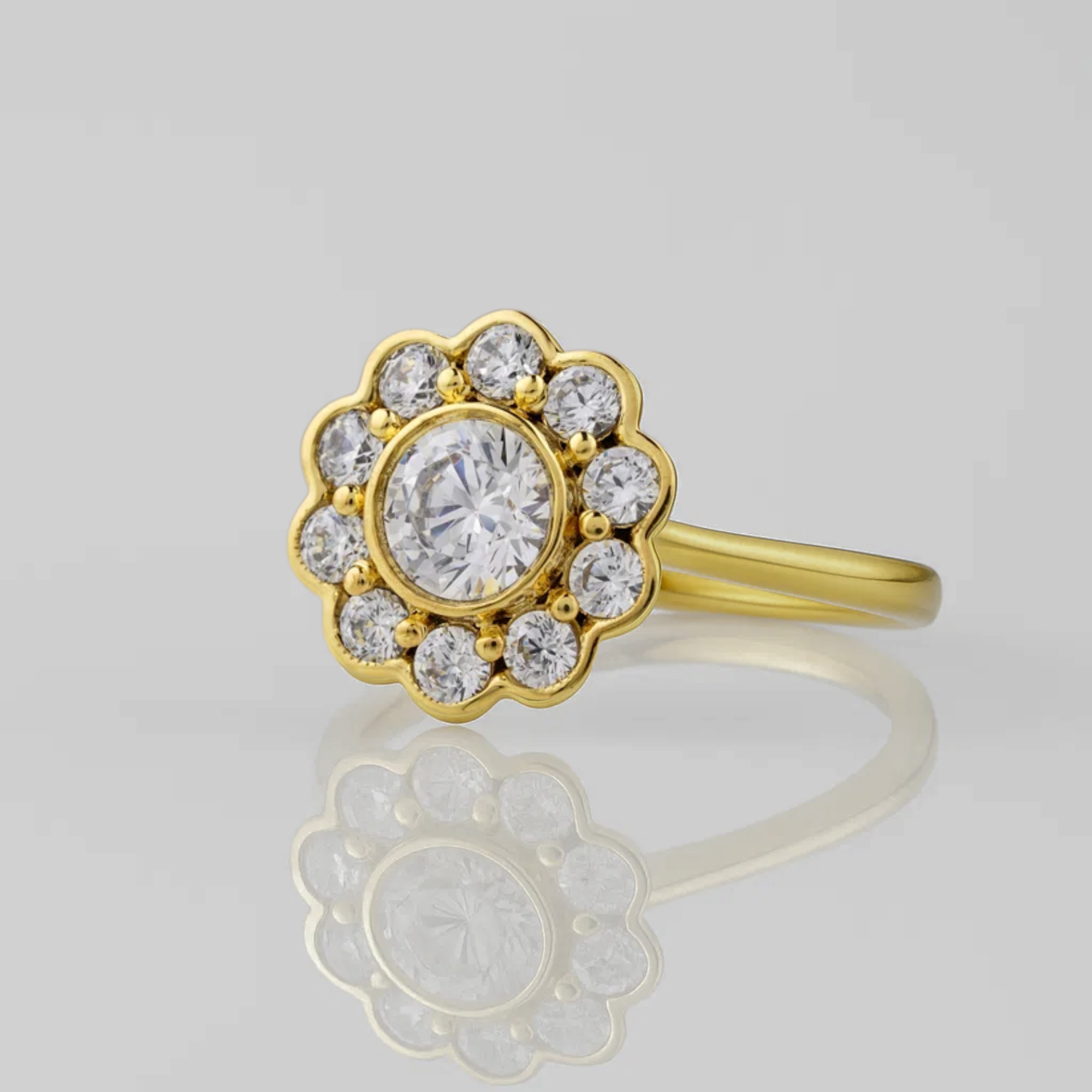 14k Gold Floral Diamond Ring, Floral Cluster Diamond Ring
