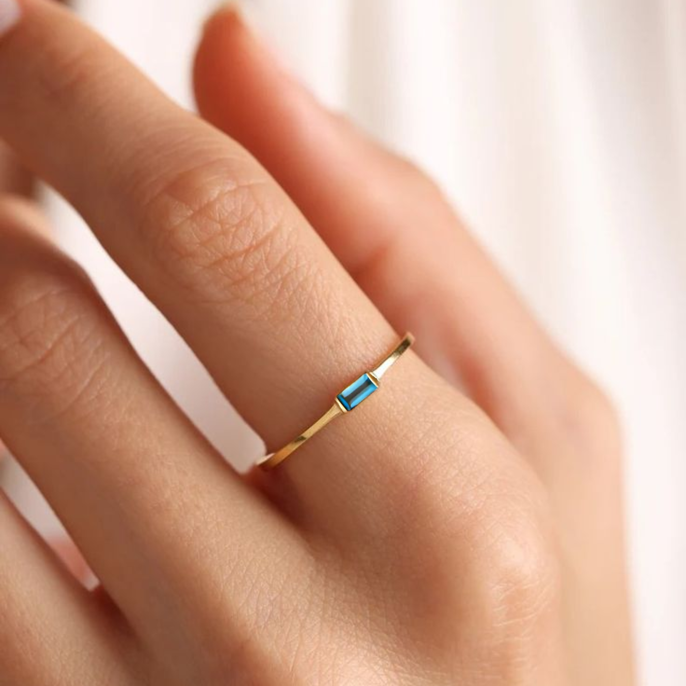 14K solid gold London Blue Topaz ring Unique Yellow Gold Engagement Ring.