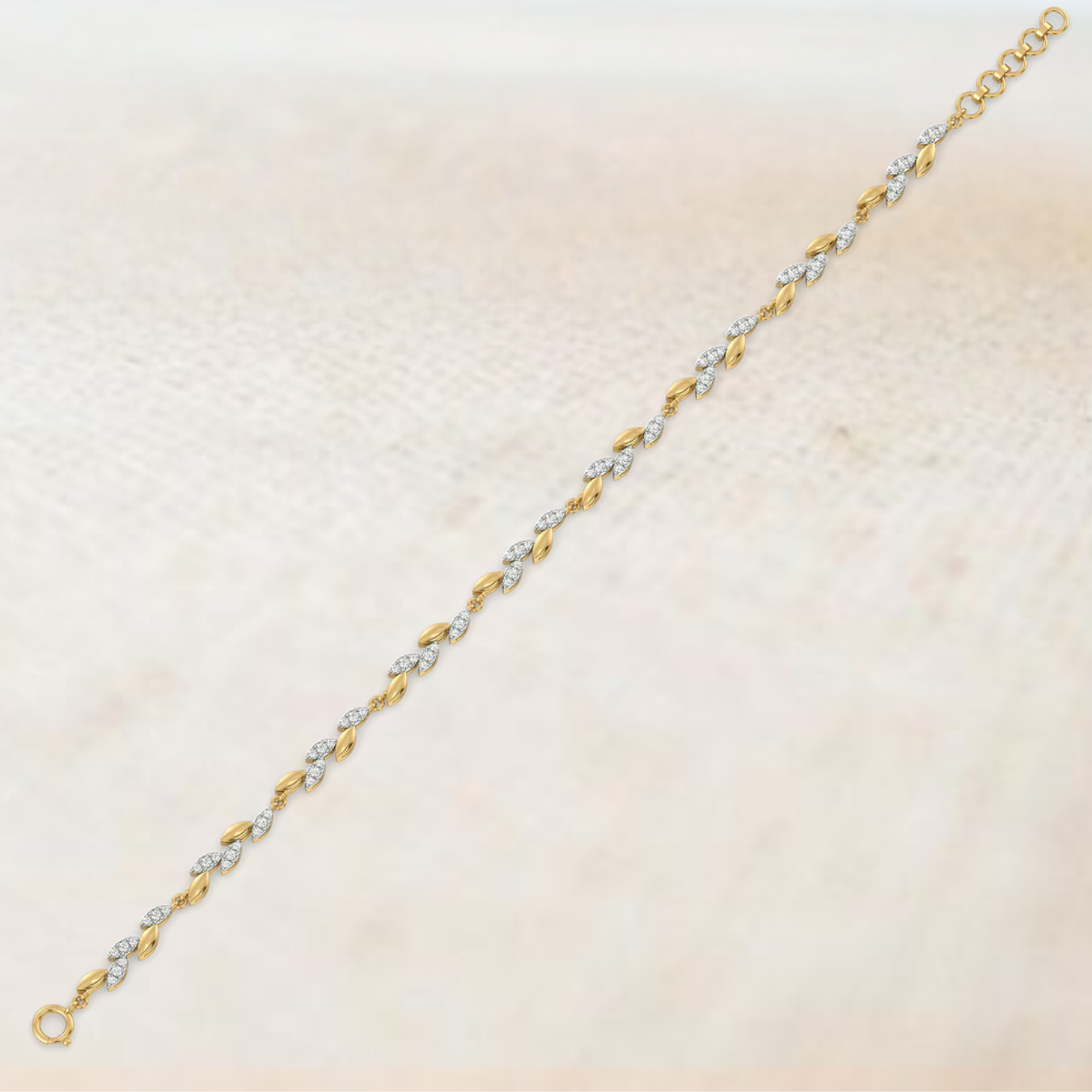 14k Leaf Tennis Bracelet in Yellow Gold & Rose Gold - Bridal Lab Grown Diamond Bracelet