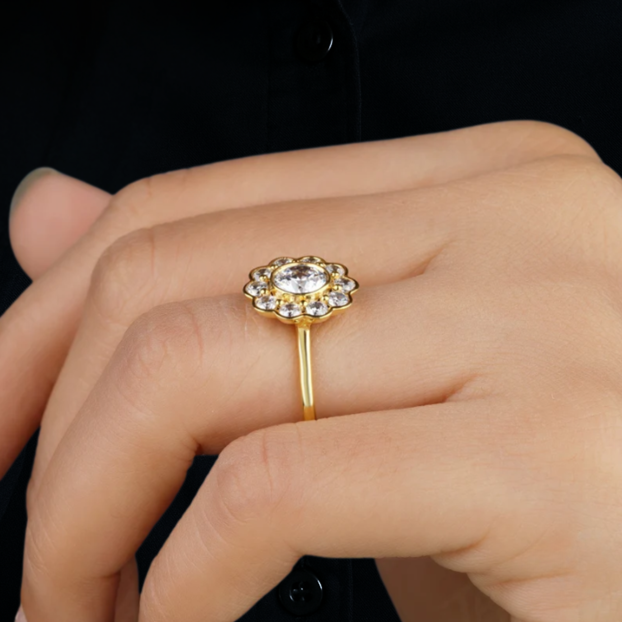 14k Gold Floral Diamond Ring, Floral Cluster Diamond Ring