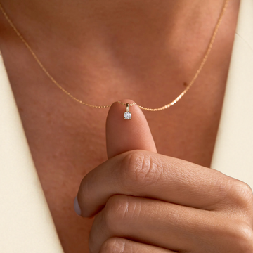 Diamond Solitaire Necklace in 14k Solid Gold / Bridesmaid Gift / Delicate Solitaire Necklace