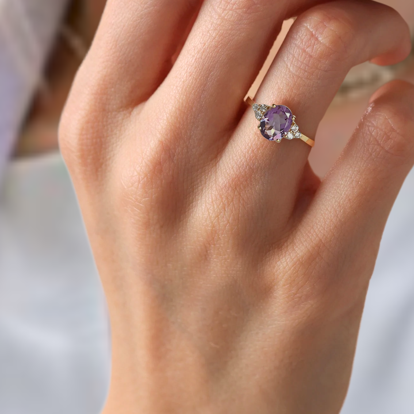 14K solid gold Fleur Purple Amethyst Women Ring