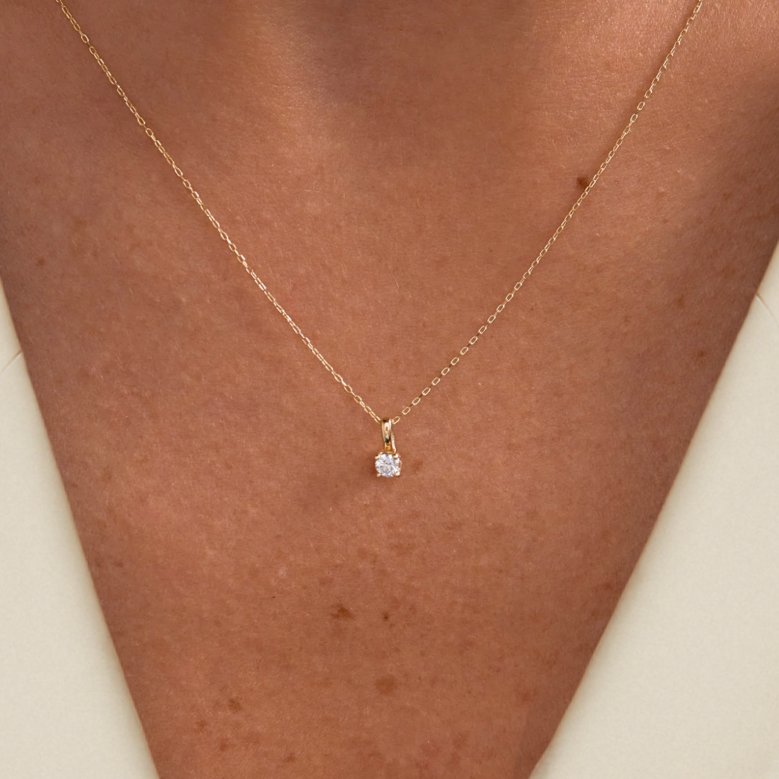 Diamond Solitaire Necklace in 14k Solid Gold / Bridesmaid Gift / Delicate Solitaire Necklace