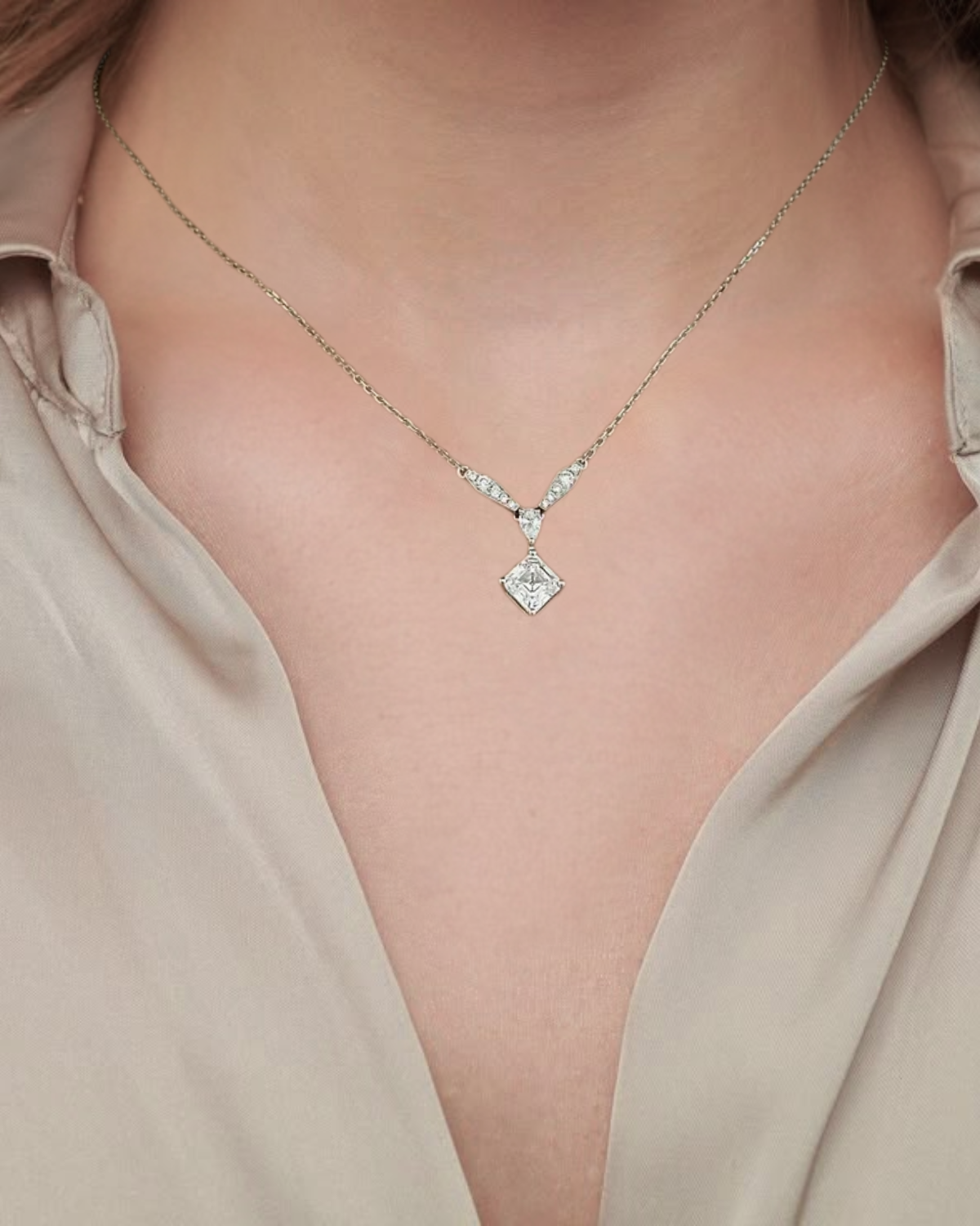 1.00 CT Asscher necklace 1 Carat Asscher Cut F VS1 Lab Grown Diamond Necklace,14k solid gold