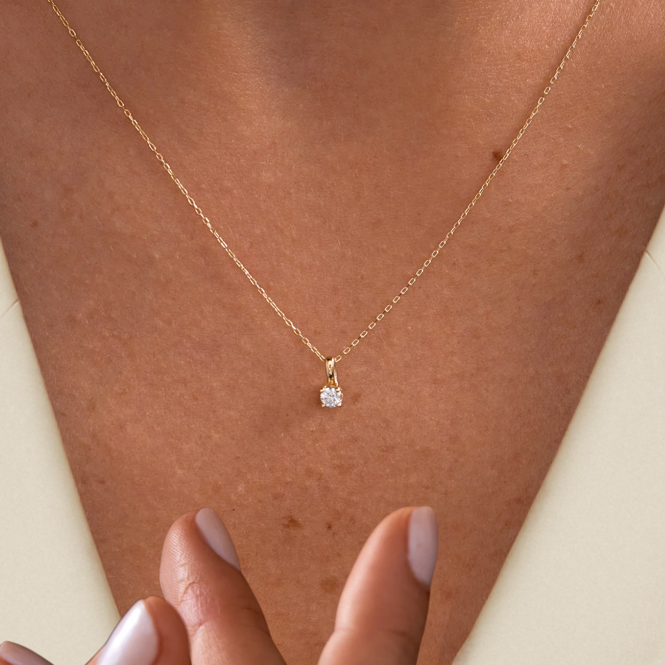 Diamond Solitaire Necklace in 14k Solid Gold / Bridesmaid Gift / Delicate Solitaire Necklace
