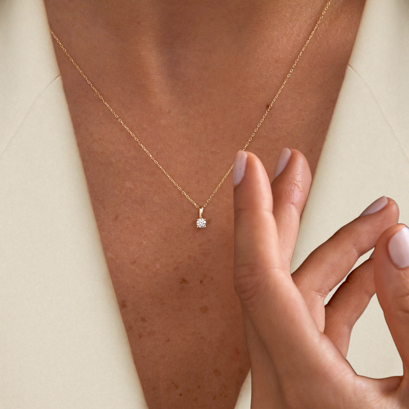 Diamond Solitaire Necklace in 14k Solid Gold / Bridesmaid Gift / Delicate Solitaire Necklace