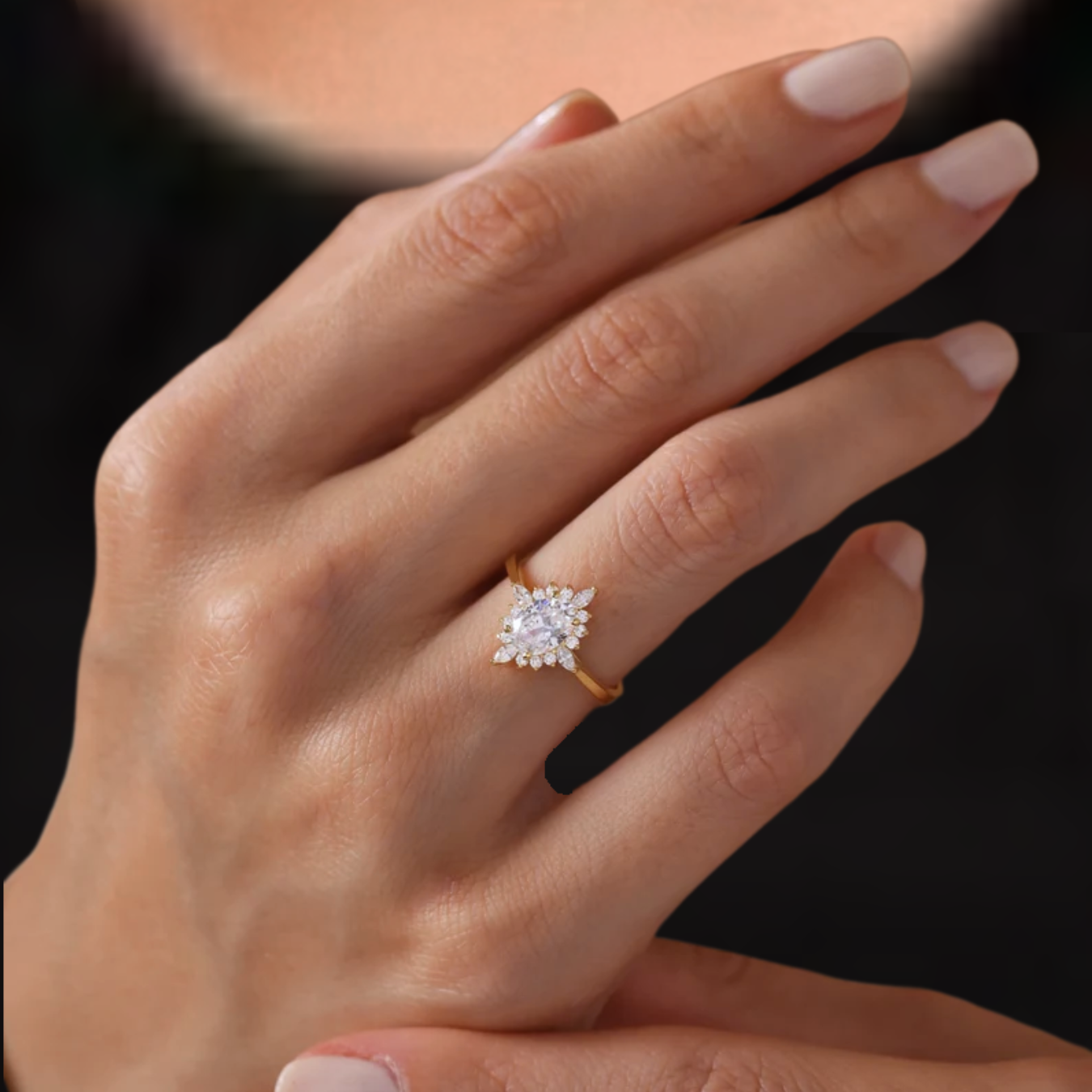 14K Gold Oval Lab Grown Vintage Style 1.23 Ct Lab Grown Ring