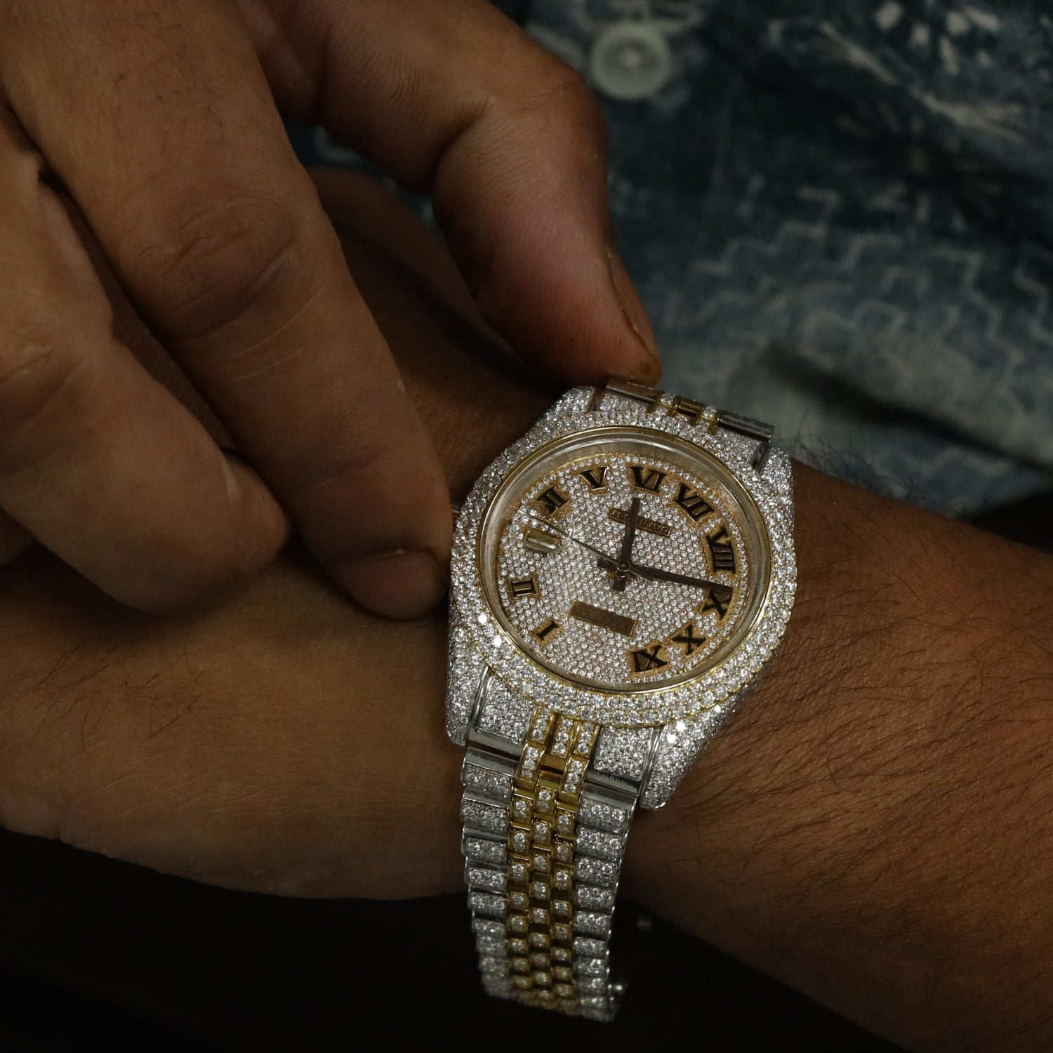 Moissanite Full Yellow & White DateJust Iced Out Watch Gift For Men