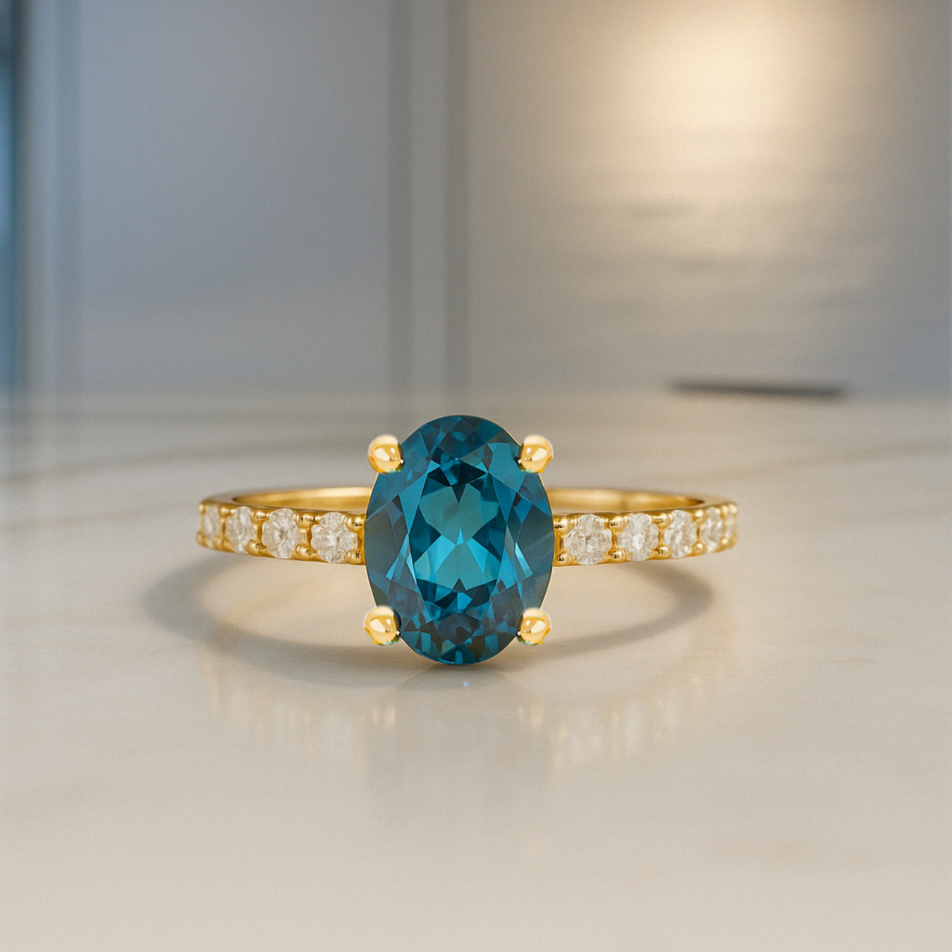 14K Gold Oval Solitaire Ring, 0.66 CT Sapphire Engagement Ring.