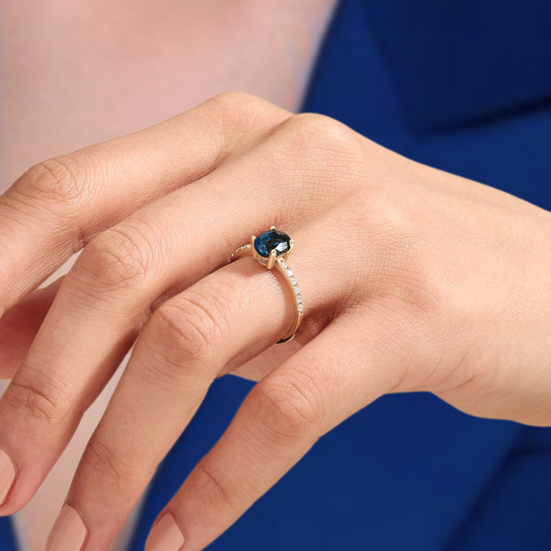 0.66 ct Sapphire Engagement Ring, 14k Gold Oval Solitaire Ring