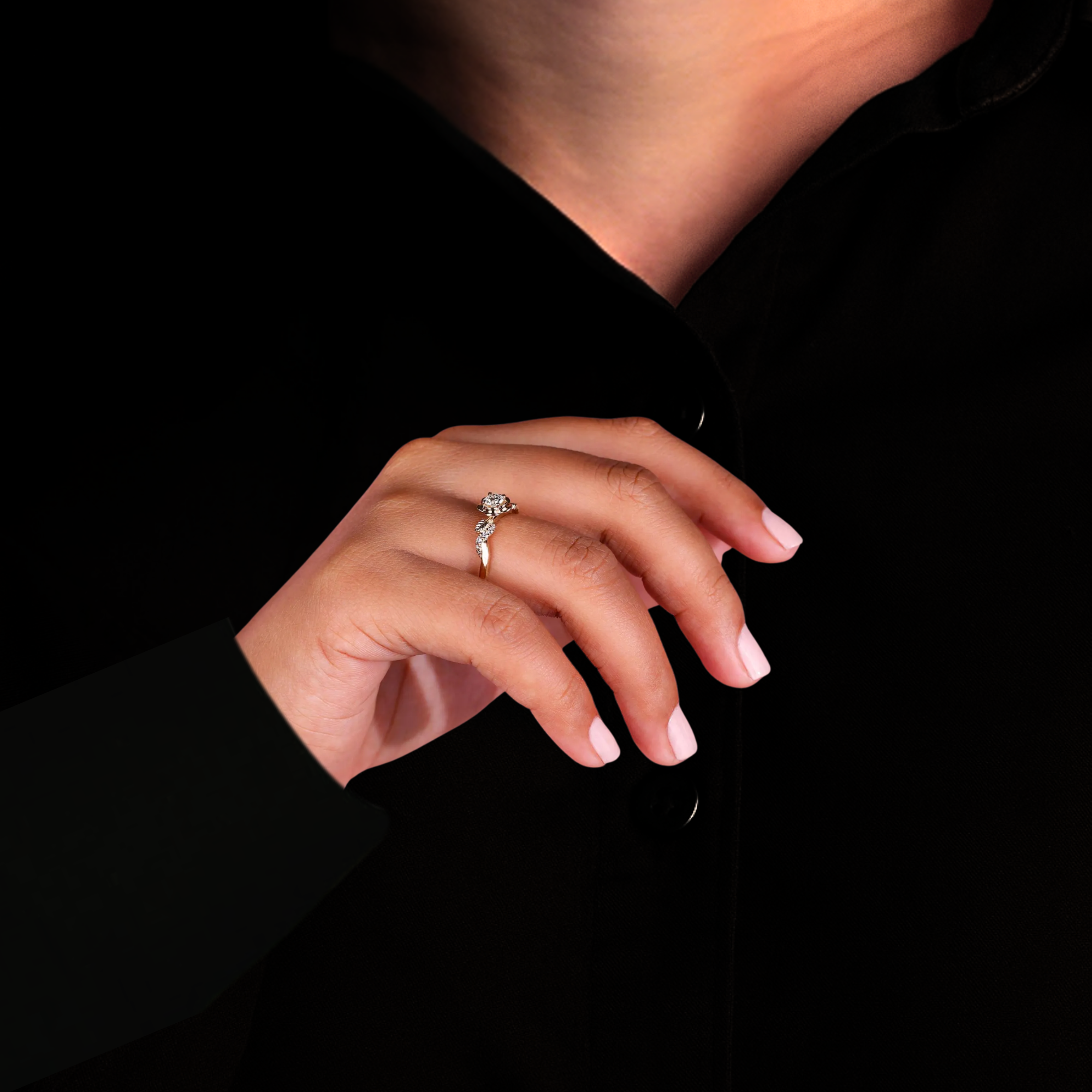 14K Gold Flower Diamond Engagement Ring Rose Gold Lab grown Inspired Leaf Wedding Ring