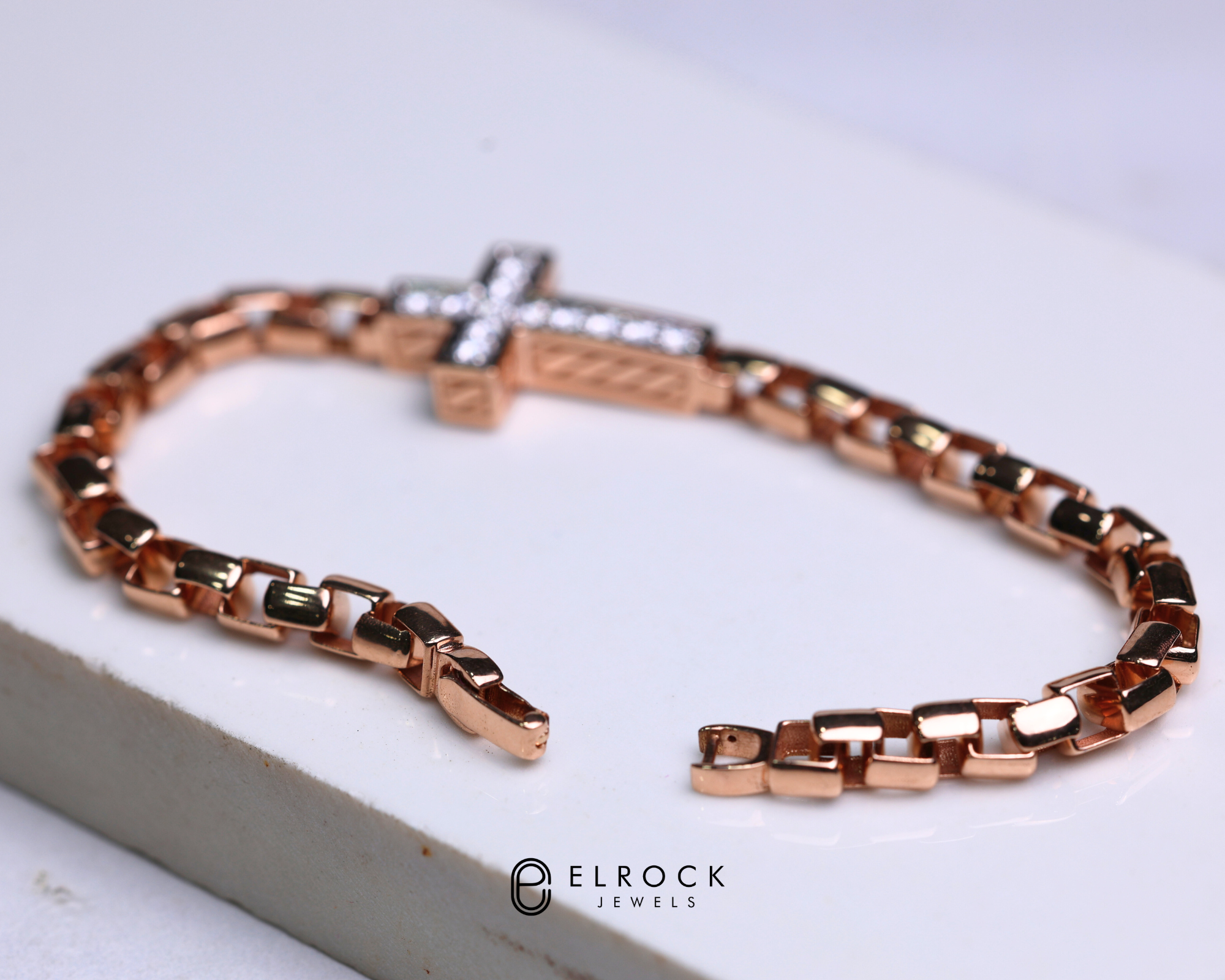 14K Solid Gold Diamond Cross Bracelet Religious Jewelry