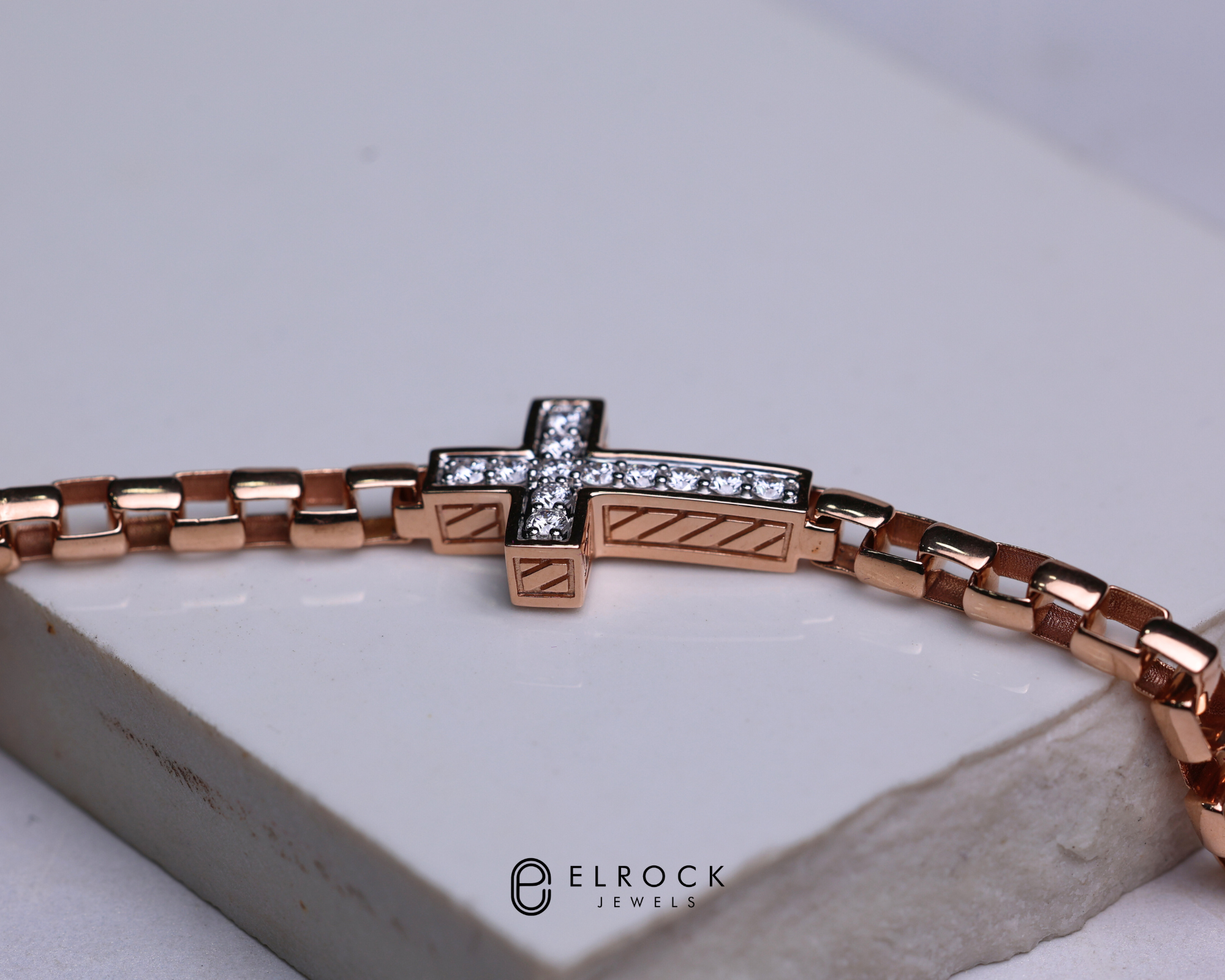 14K Solid Gold Diamond Cross Bracelet Religious Jewelry