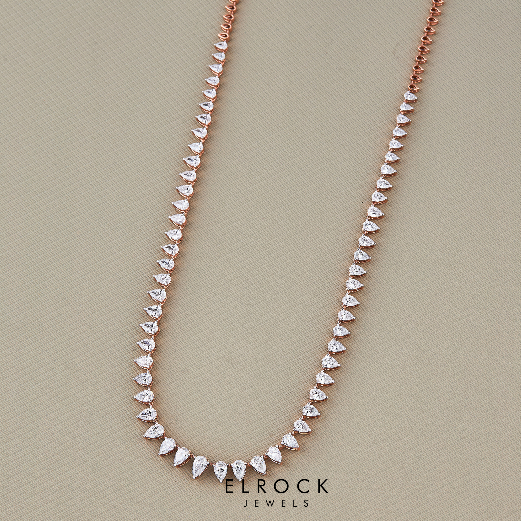 14K Solid Gold Pear Diamond Tennis Necklace 