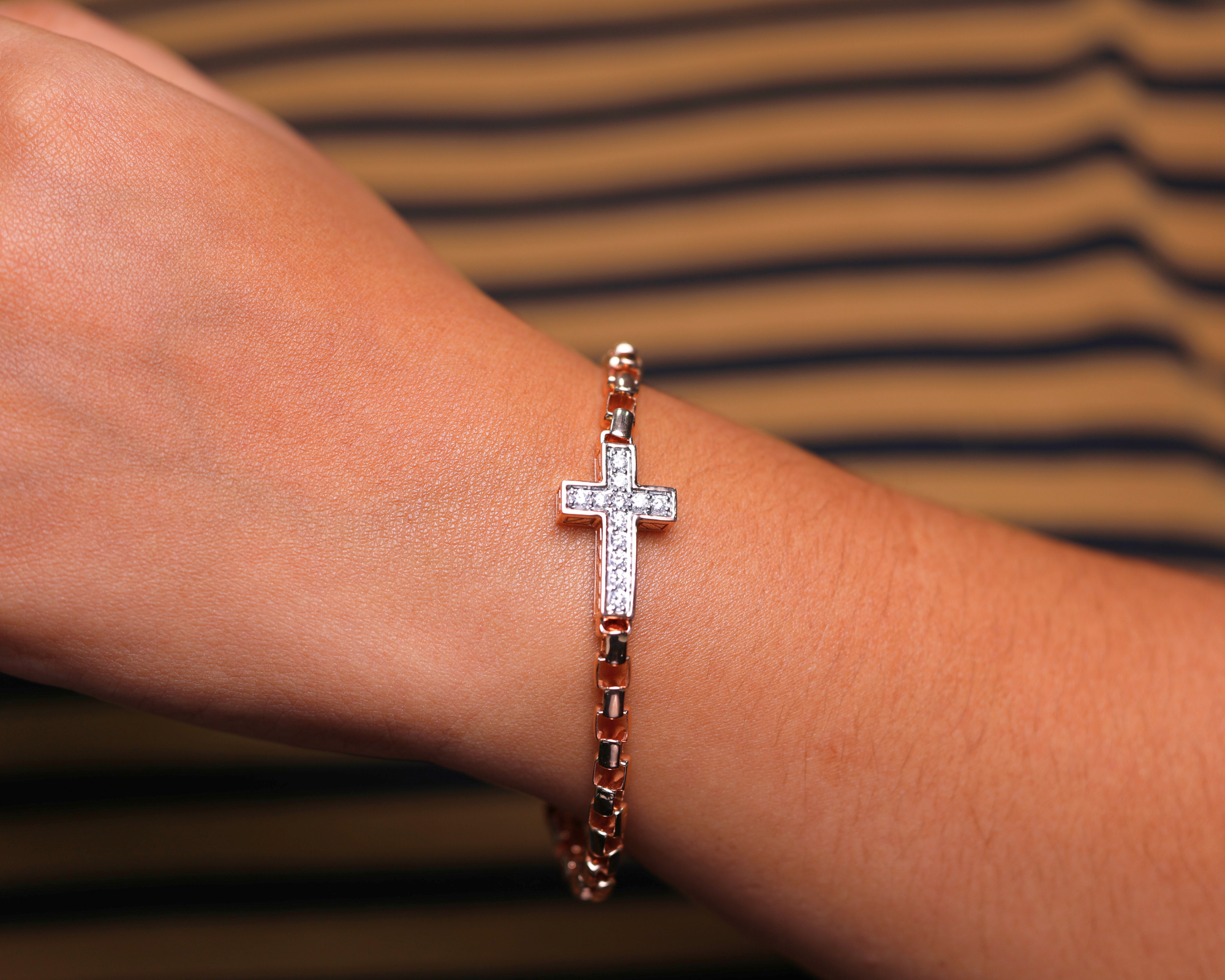 14K Solid Gold Diamond Cross Bracelet Religious Jewelry