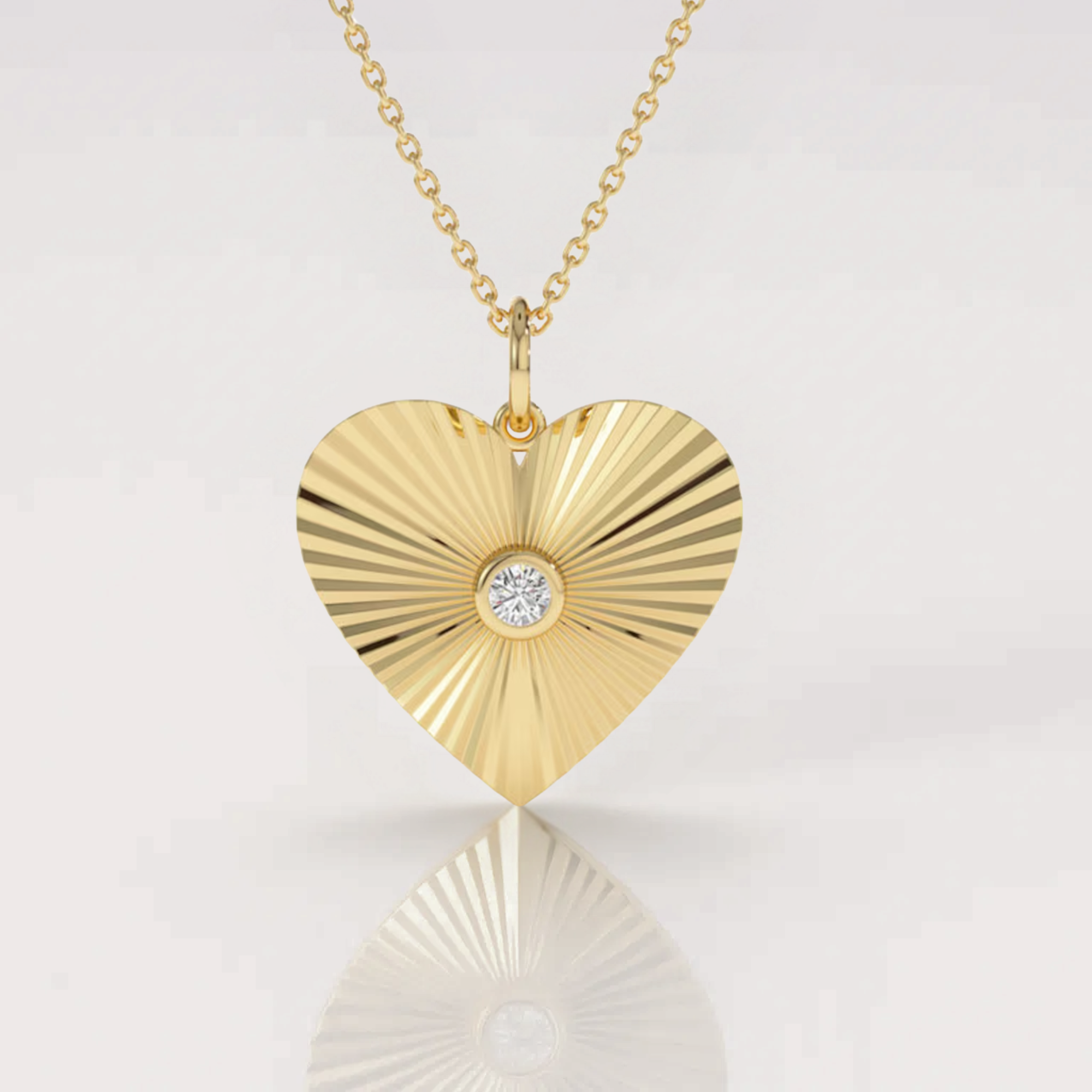 14K Gold Heart Shaped Diamond Cut Round Diamond Bezel Setting Necklace
