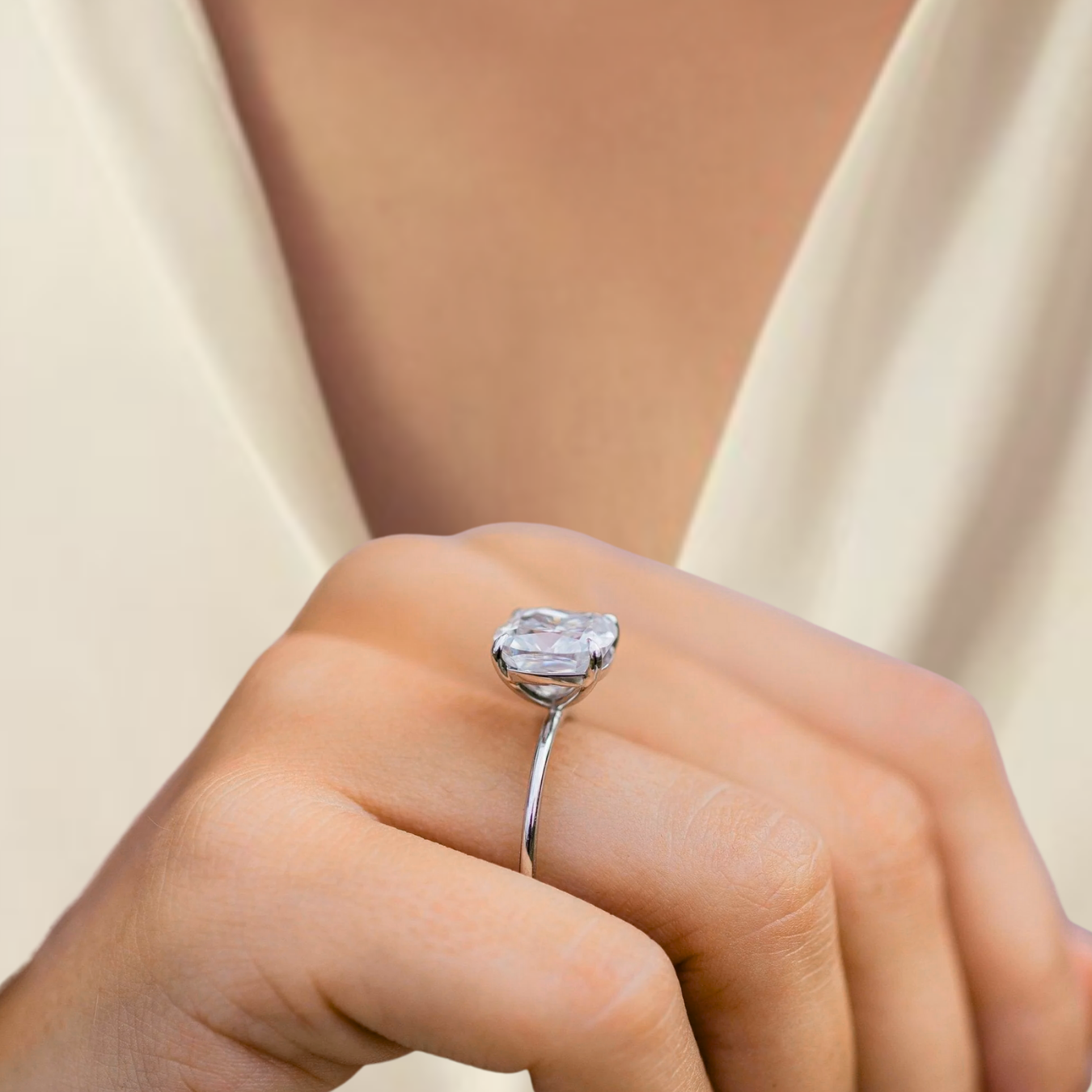 14K Gold Elongated Cushion Solitaire Diamond Engagement Ring