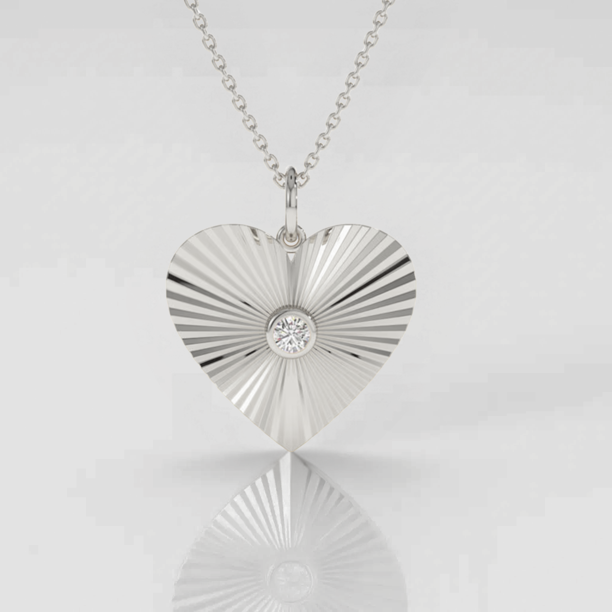 14K Gold Heart Shaped Diamond Cut Round Diamond Bezel Setting Necklace