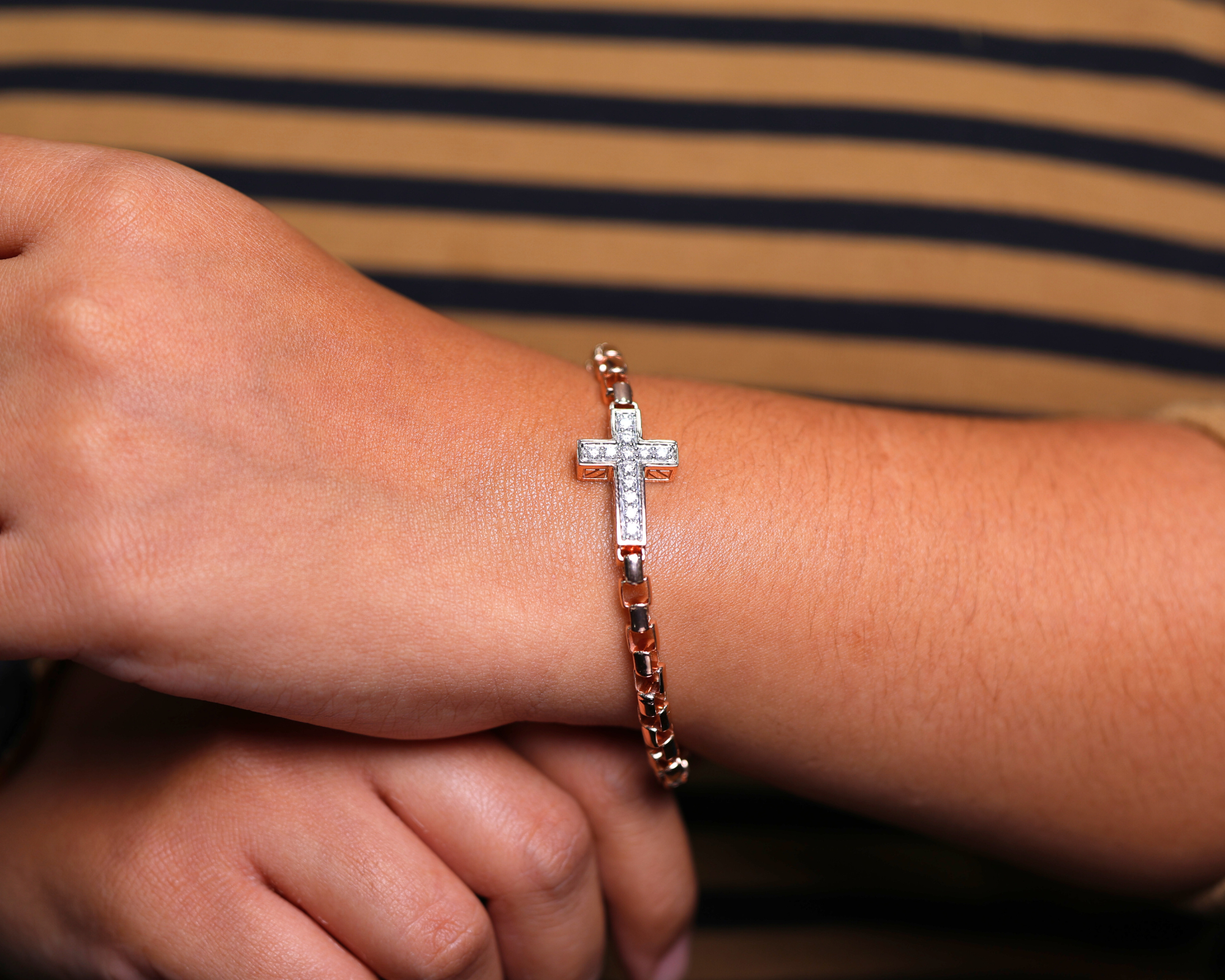 14K Solid Gold Diamond Cross Bracelet Religious Jewelry