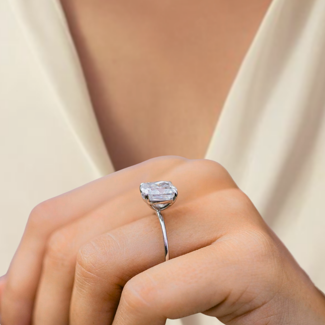14K Gold Elongated Cushion Solitaire Diamond Engagement Ring