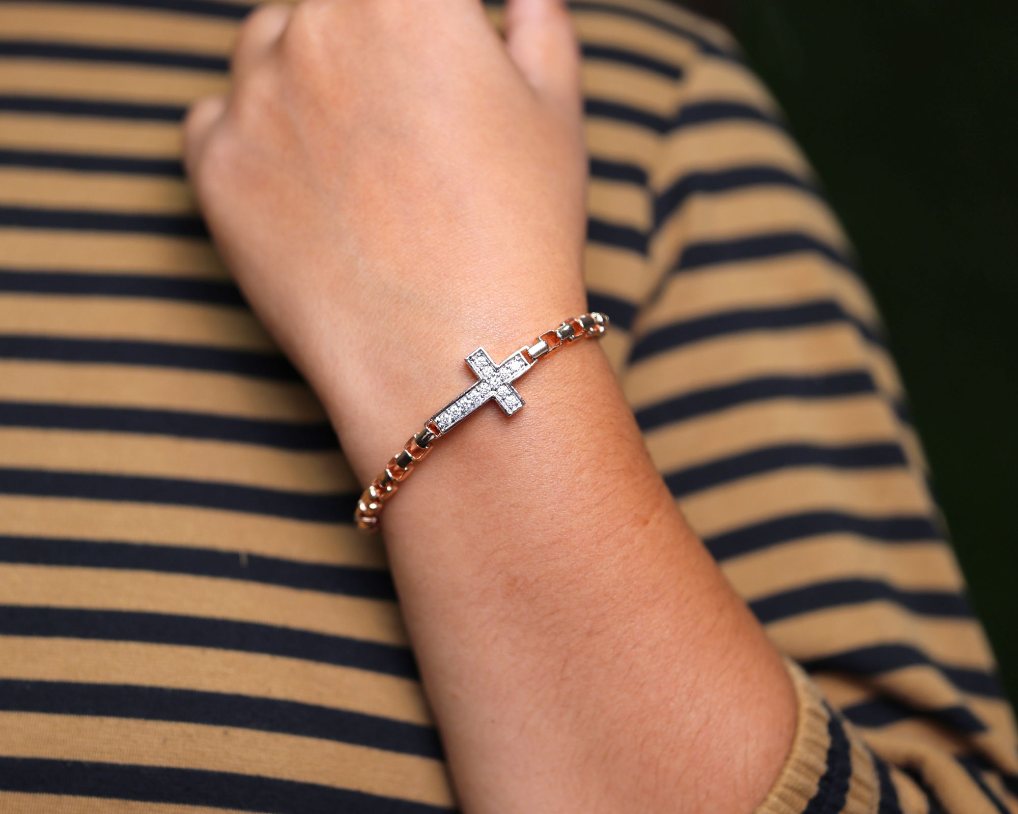 14K Solid Gold Diamond Cross Bracelet Religious Jewelry