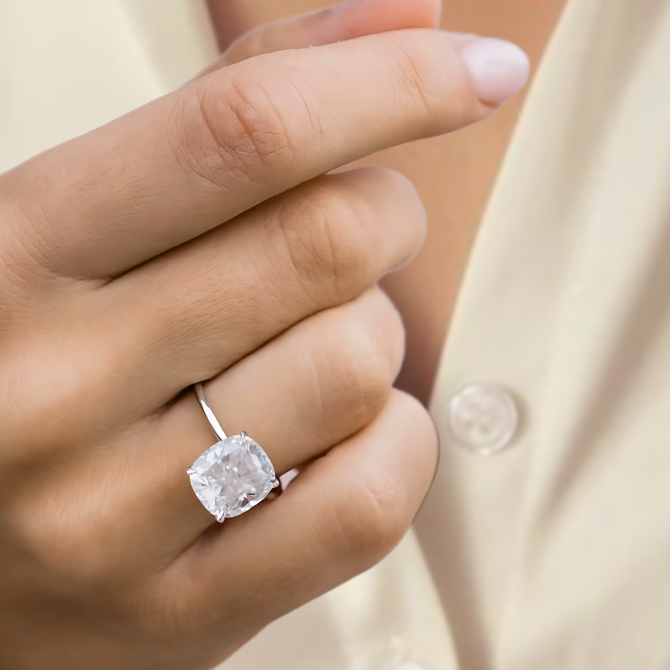 14K Gold Elongated Cushion Solitaire Diamond Engagement Ring