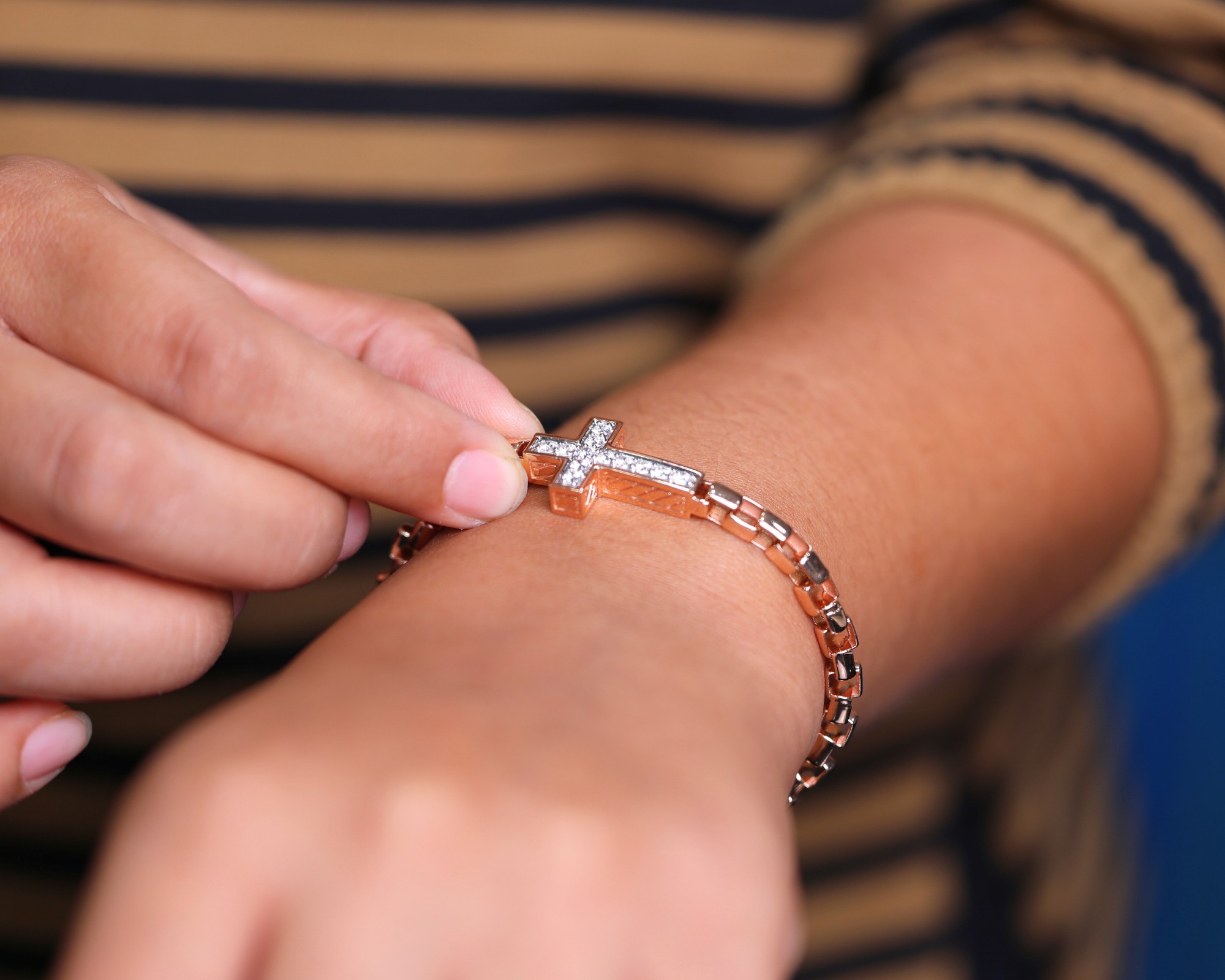 14K Solid Gold Diamond Cross Bracelet Religious Jewelry