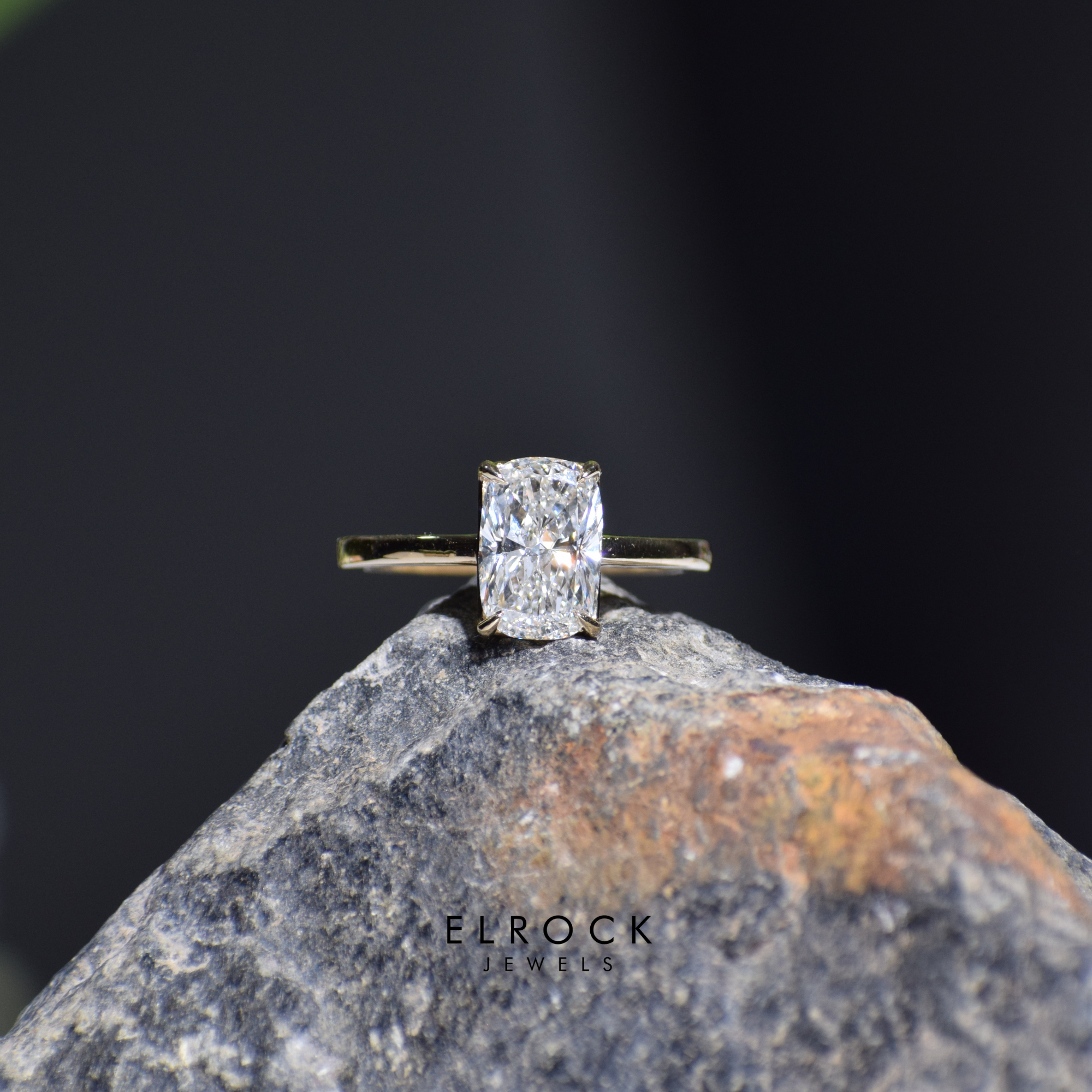 14K Yellow Gold 3 CT Elongated Cushion Diamond Engagement Ring