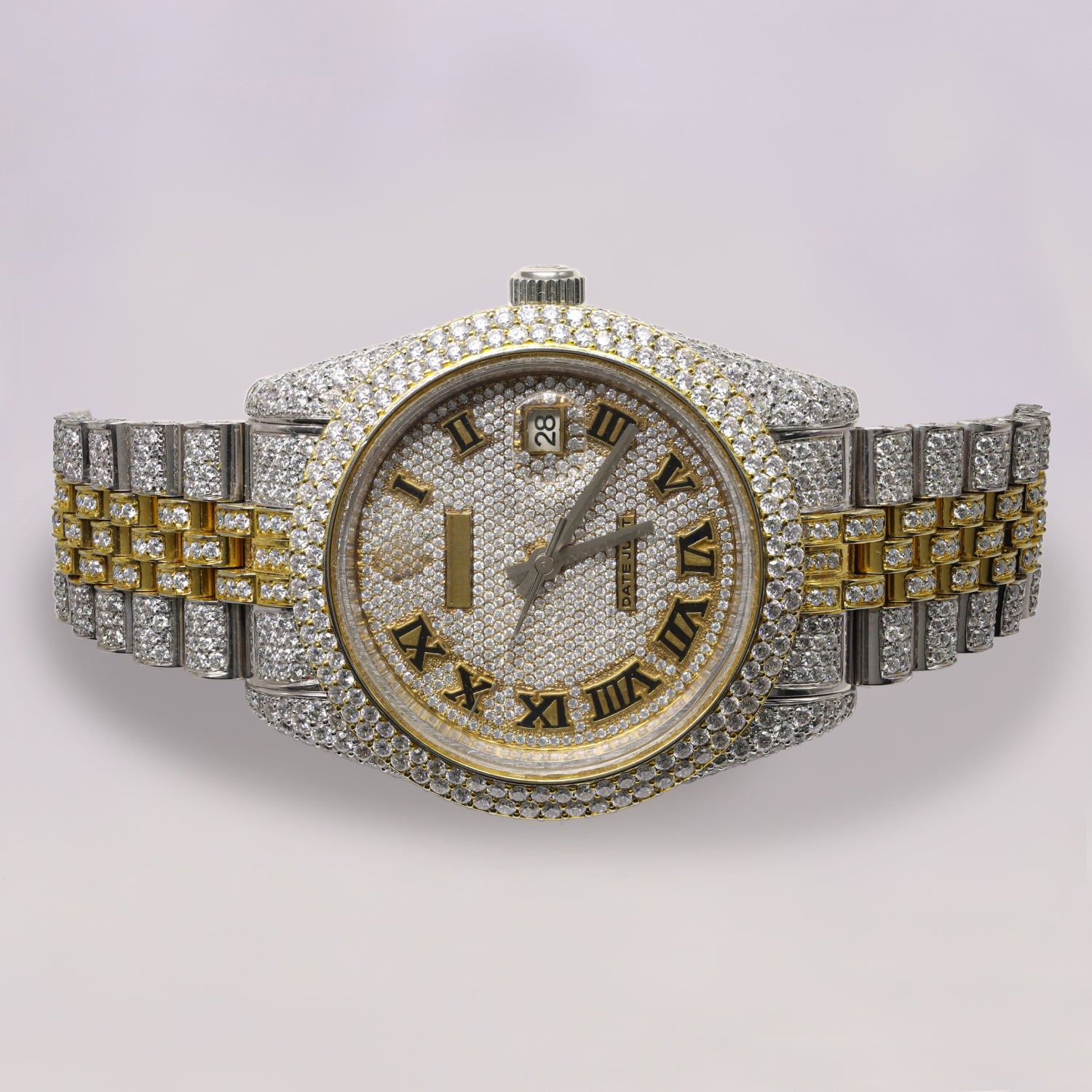 Moissanite Full Yellow & White DateJust Iced Out Watch Gift For Men