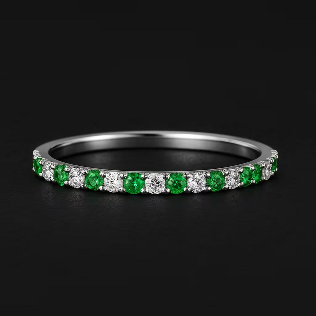 14k Solid Gold Alternating Emerald Eternity Ring / Full Eternity Stackable Birthstone Ring for Women