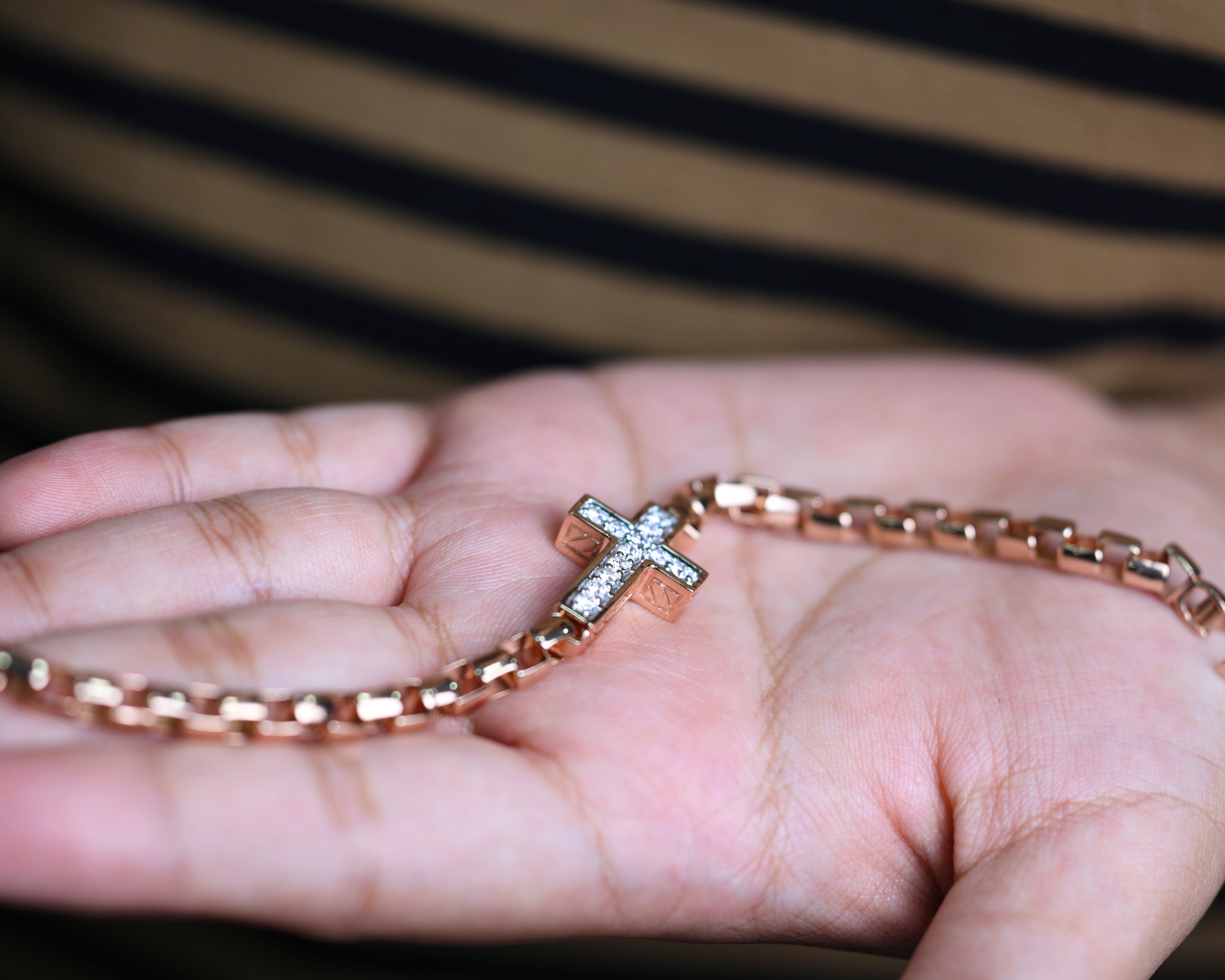 14K Solid Gold Diamond Cross Bracelet Religious Jewelry