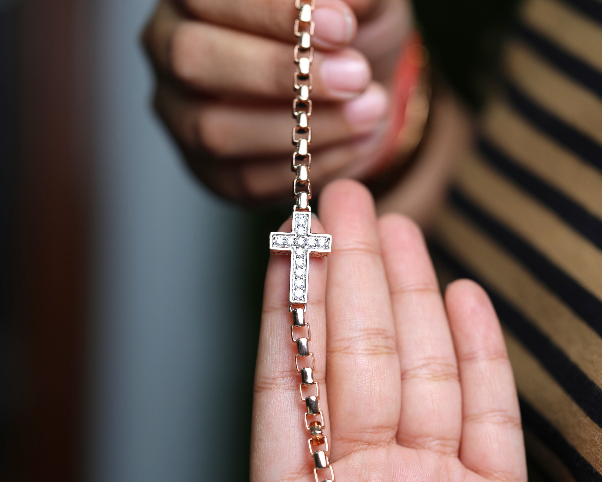 14K Solid Gold Diamond Cross Bracelet Religious Jewelry